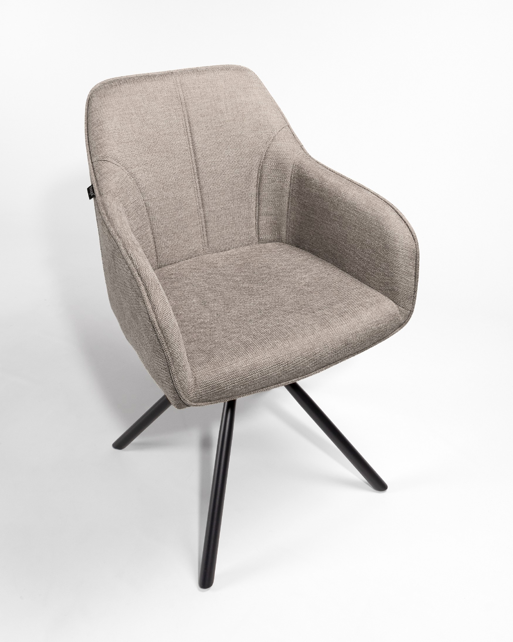 Palermo chair with brown upholstery and black metal legs, 180° swivel