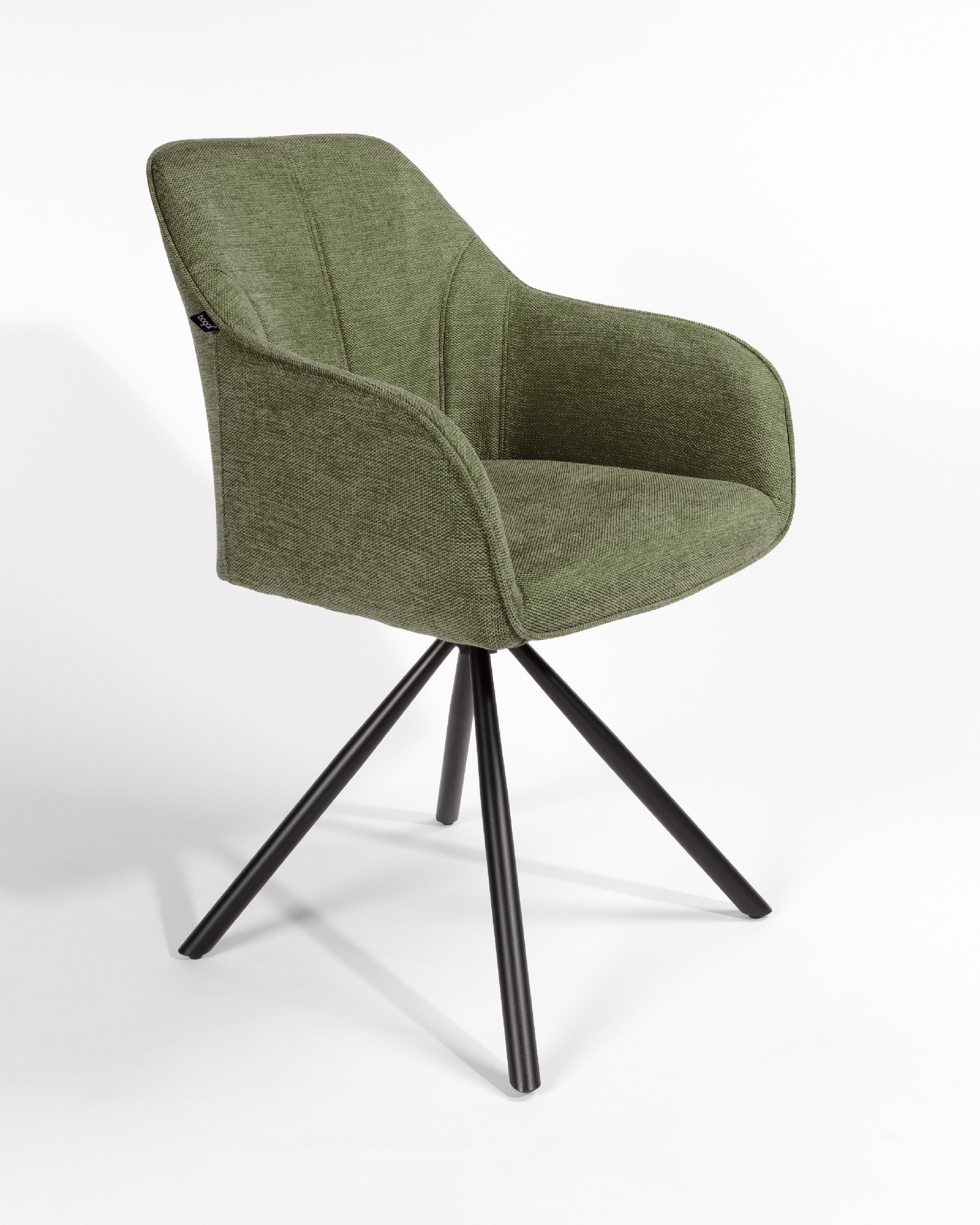 Palermo chair with green upholstery and black metal legs, 180° swivel