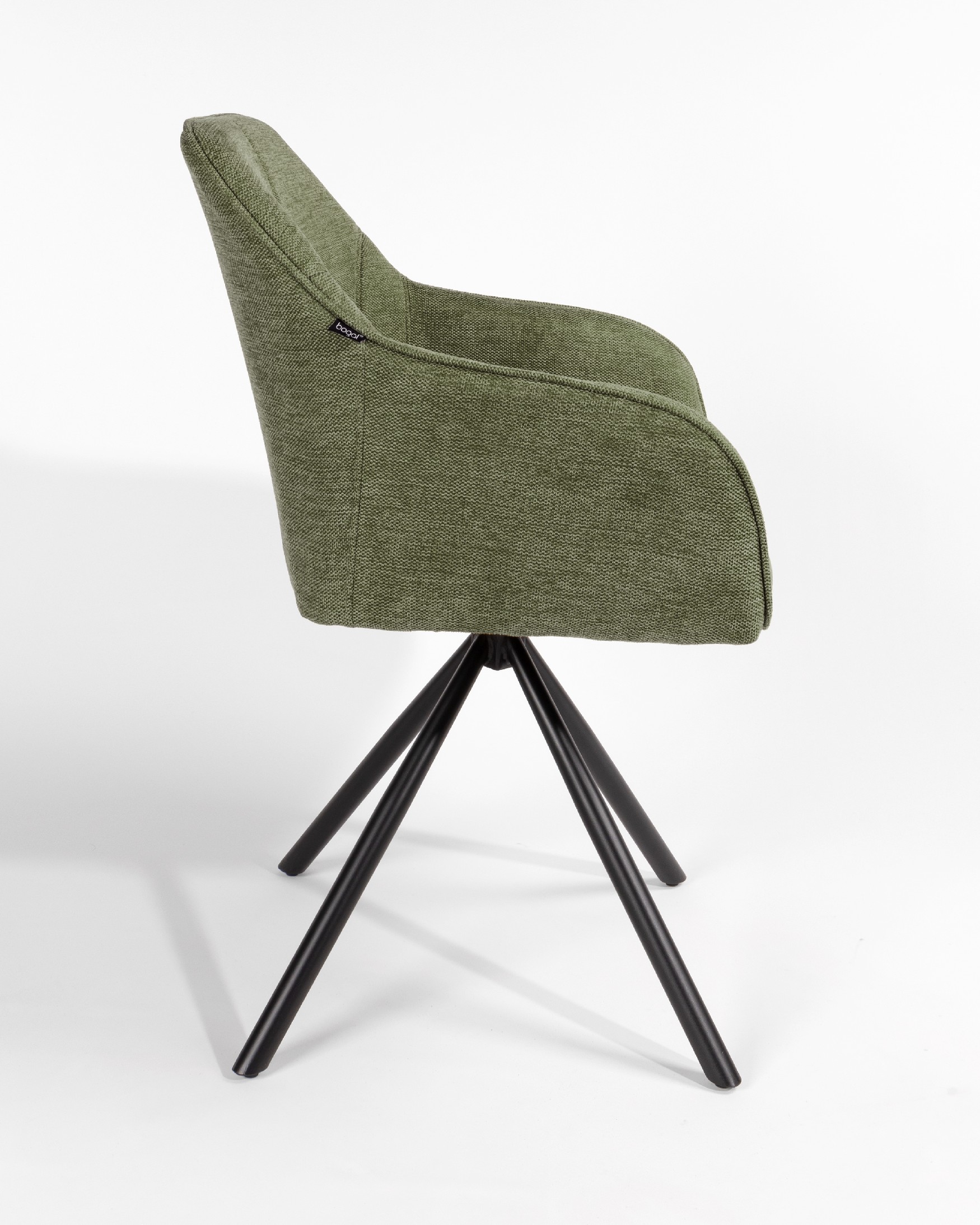 Palermo chair with green upholstery and black metal legs, 180° swivel