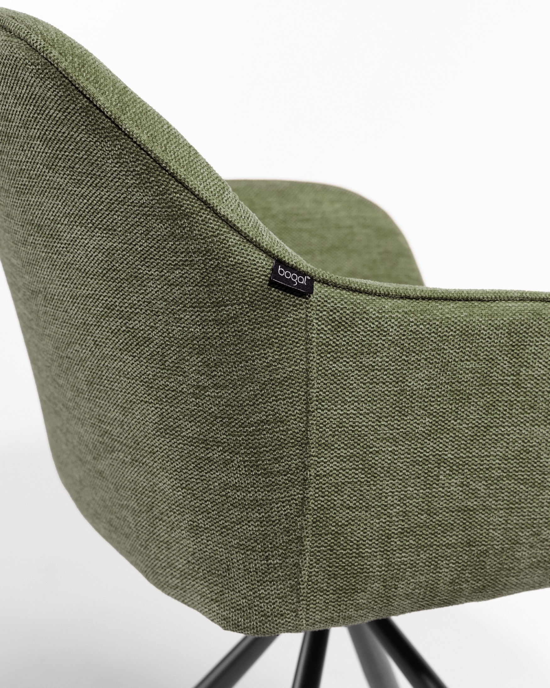 Palermo chair with green upholstery and black metal legs, 180° swivel