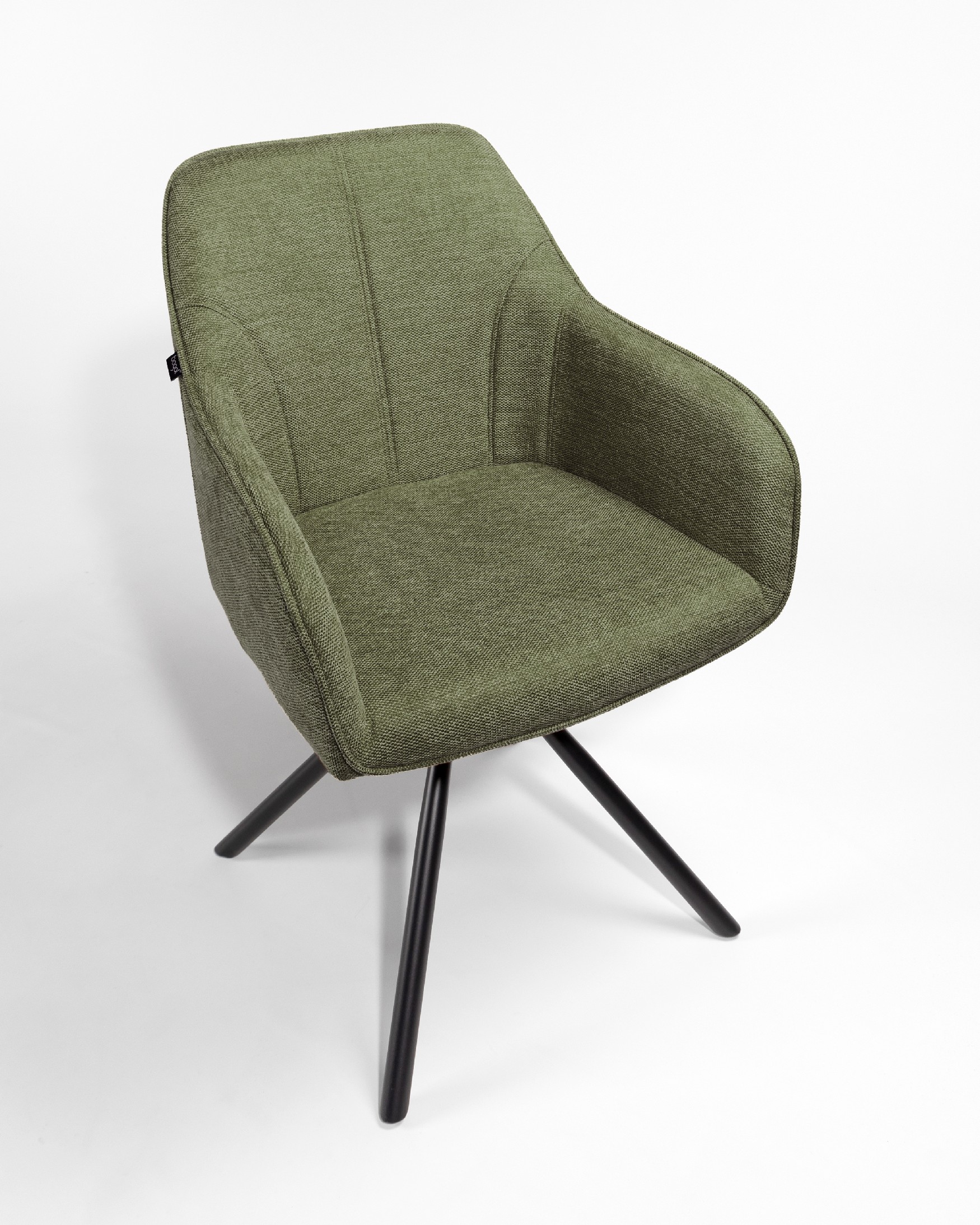 Palermo chair with green upholstery and black metal legs, 180° swivel