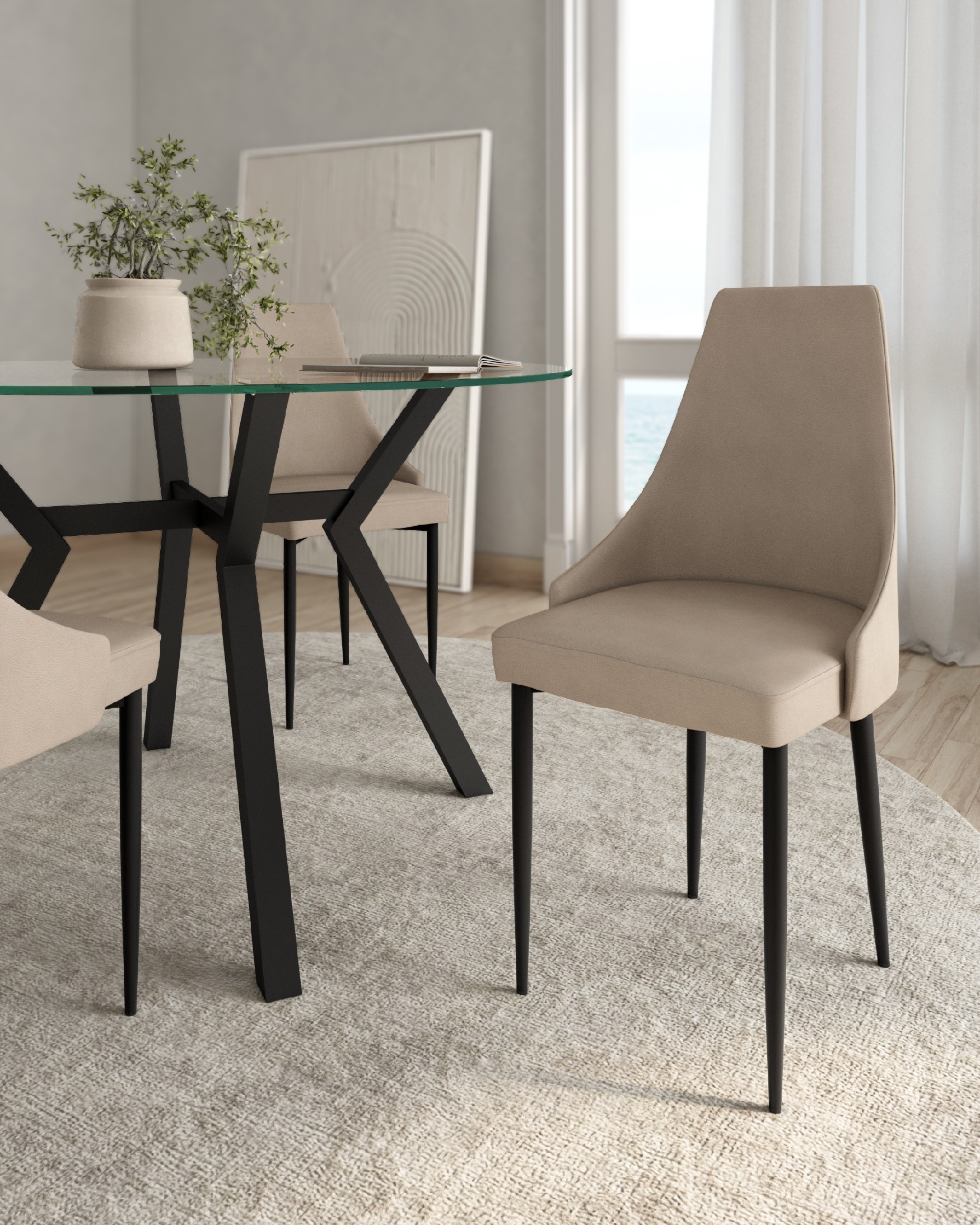París chair with beige upholstery and black legs