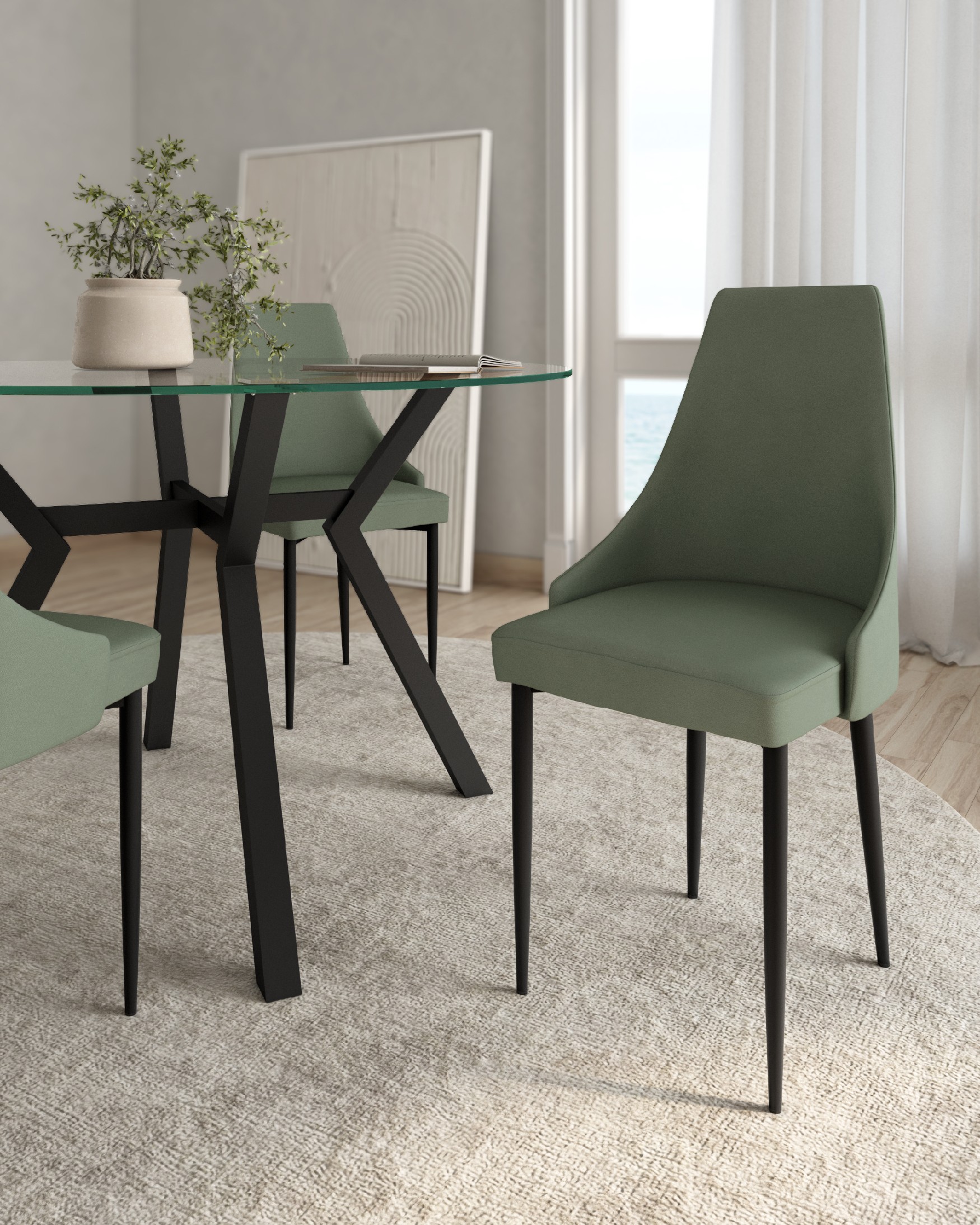 París chair with moss upholstery and black legs