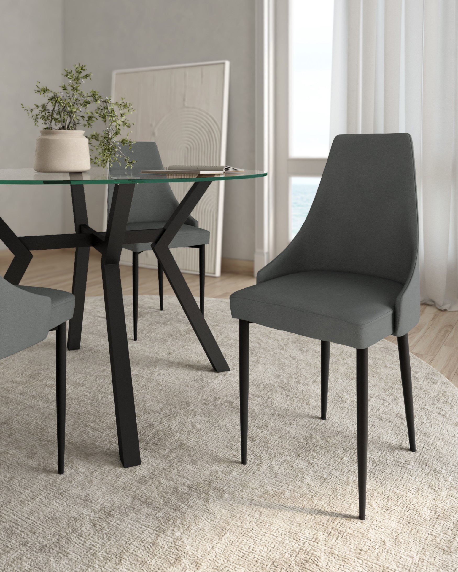 París chair with lead upholstery and black legs