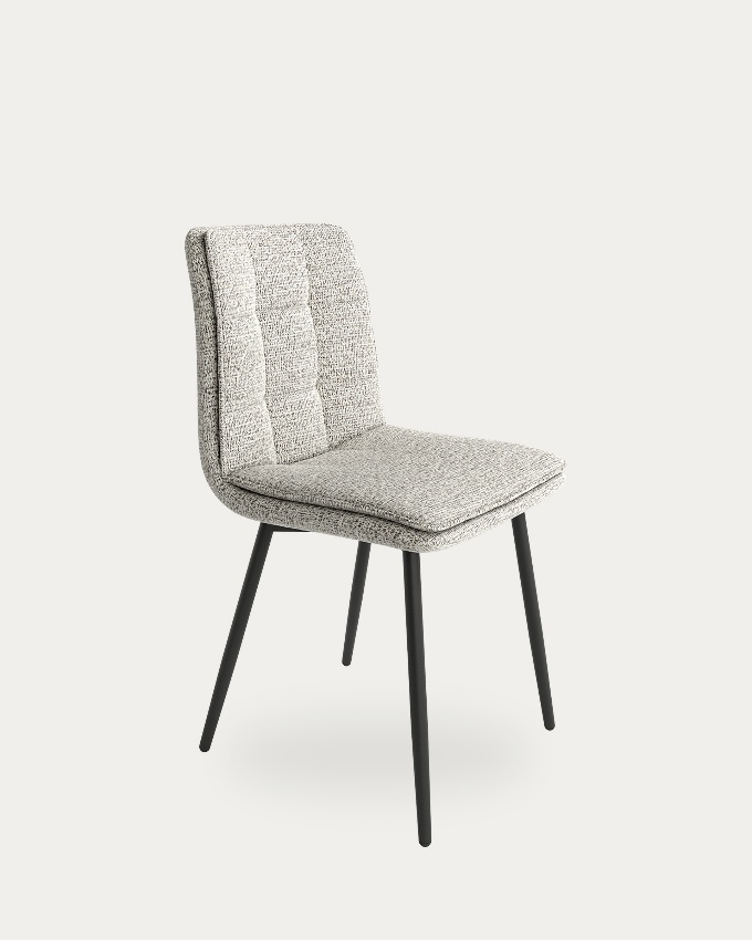 Parma chair with speckled upholstery and black metal legs