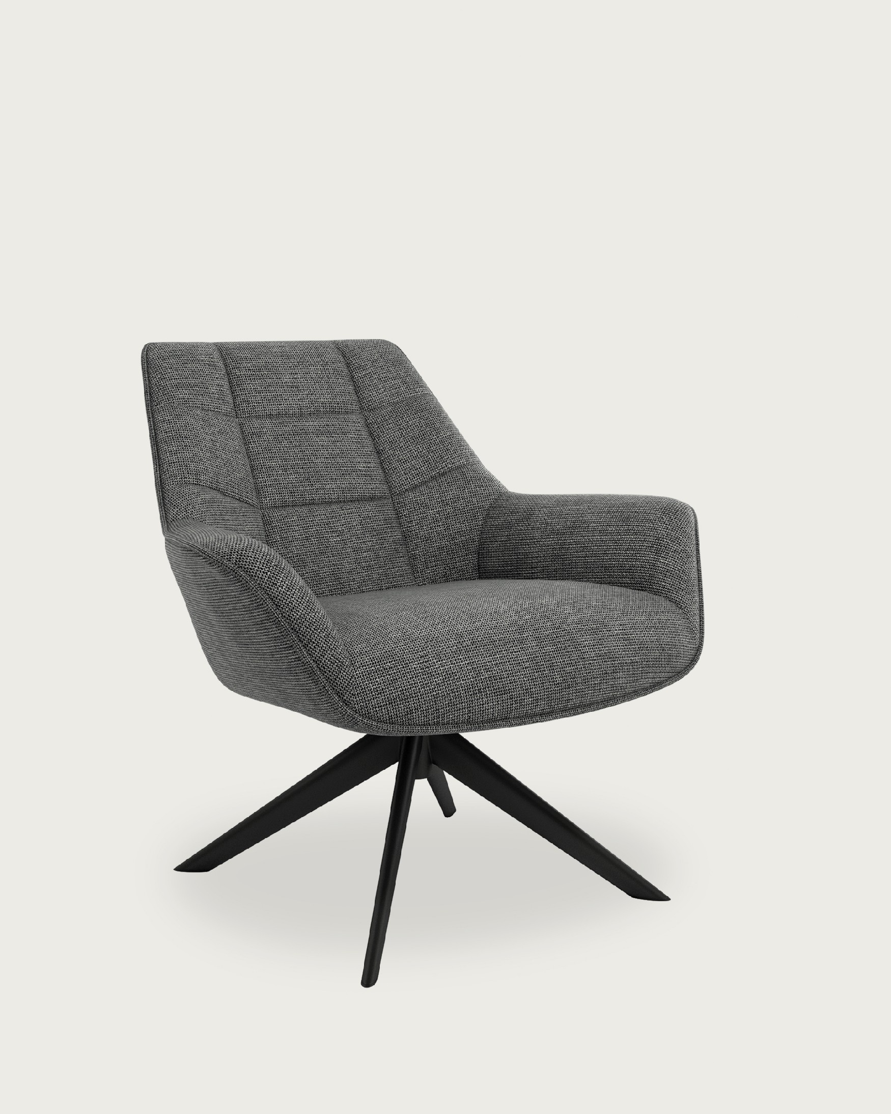 Peony armchair with gray upholstery and black metal legs