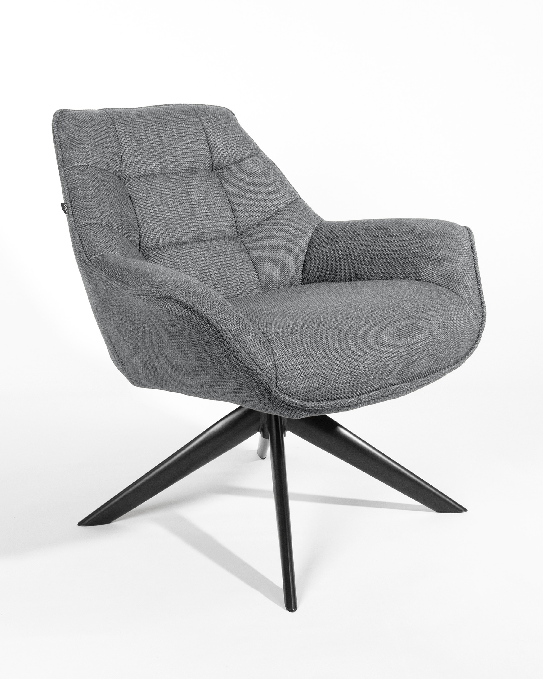 Peony armchair with gray upholstery and black metal legs