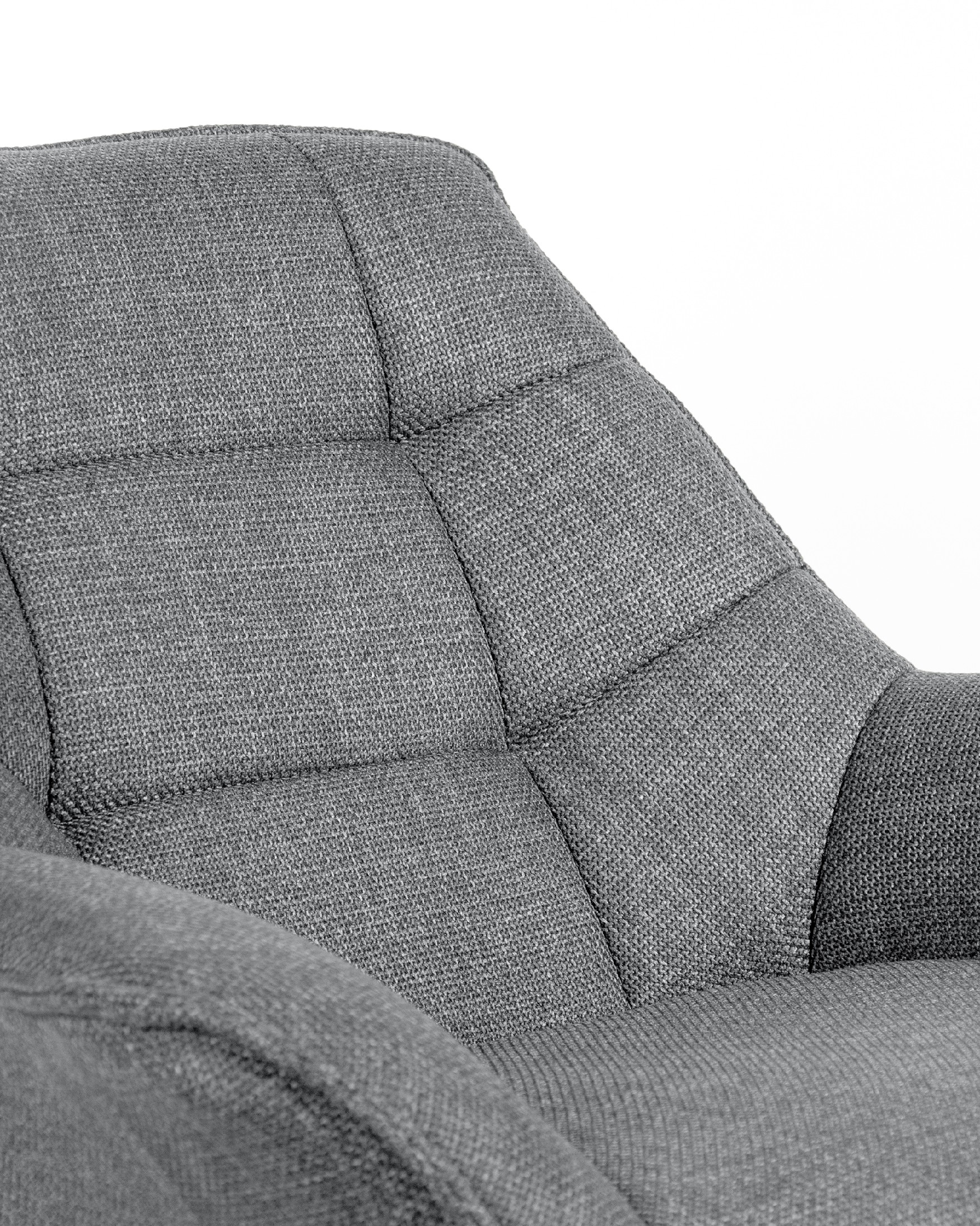 Peony armchair with gray upholstery and black metal legs