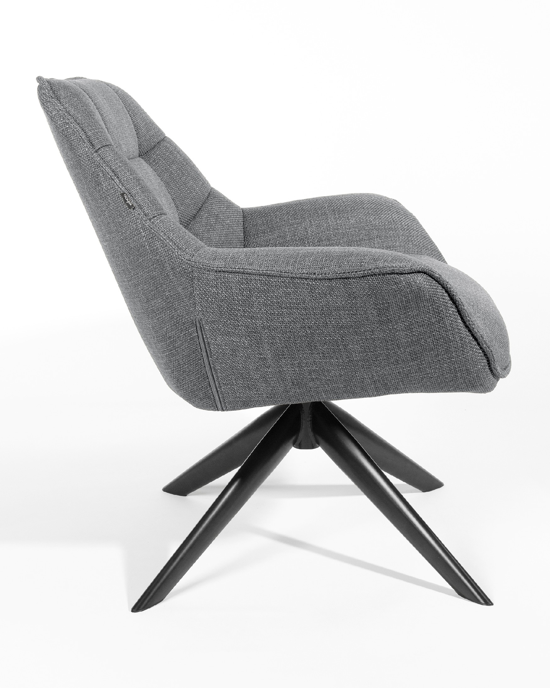 Peony armchair with gray upholstery and black metal legs