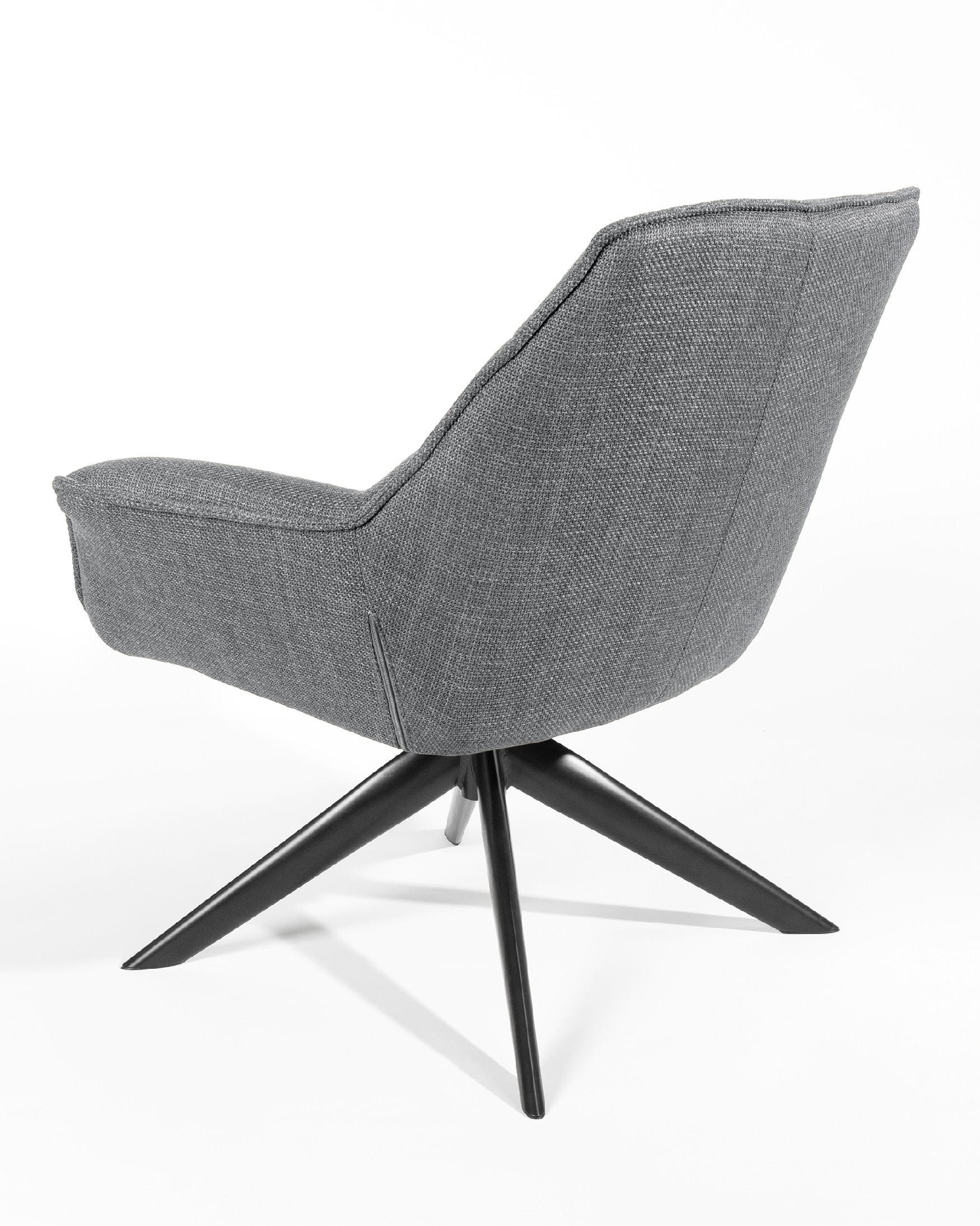Peony armchair with gray upholstery and black metal legs