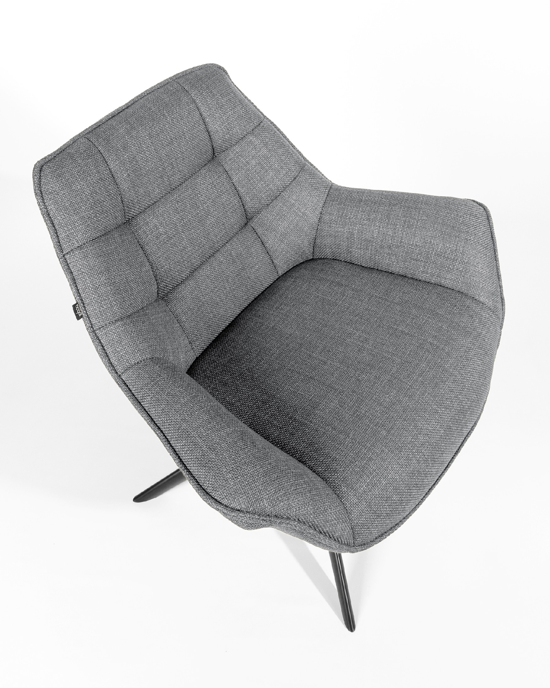 Peony armchair with gray upholstery and black metal legs