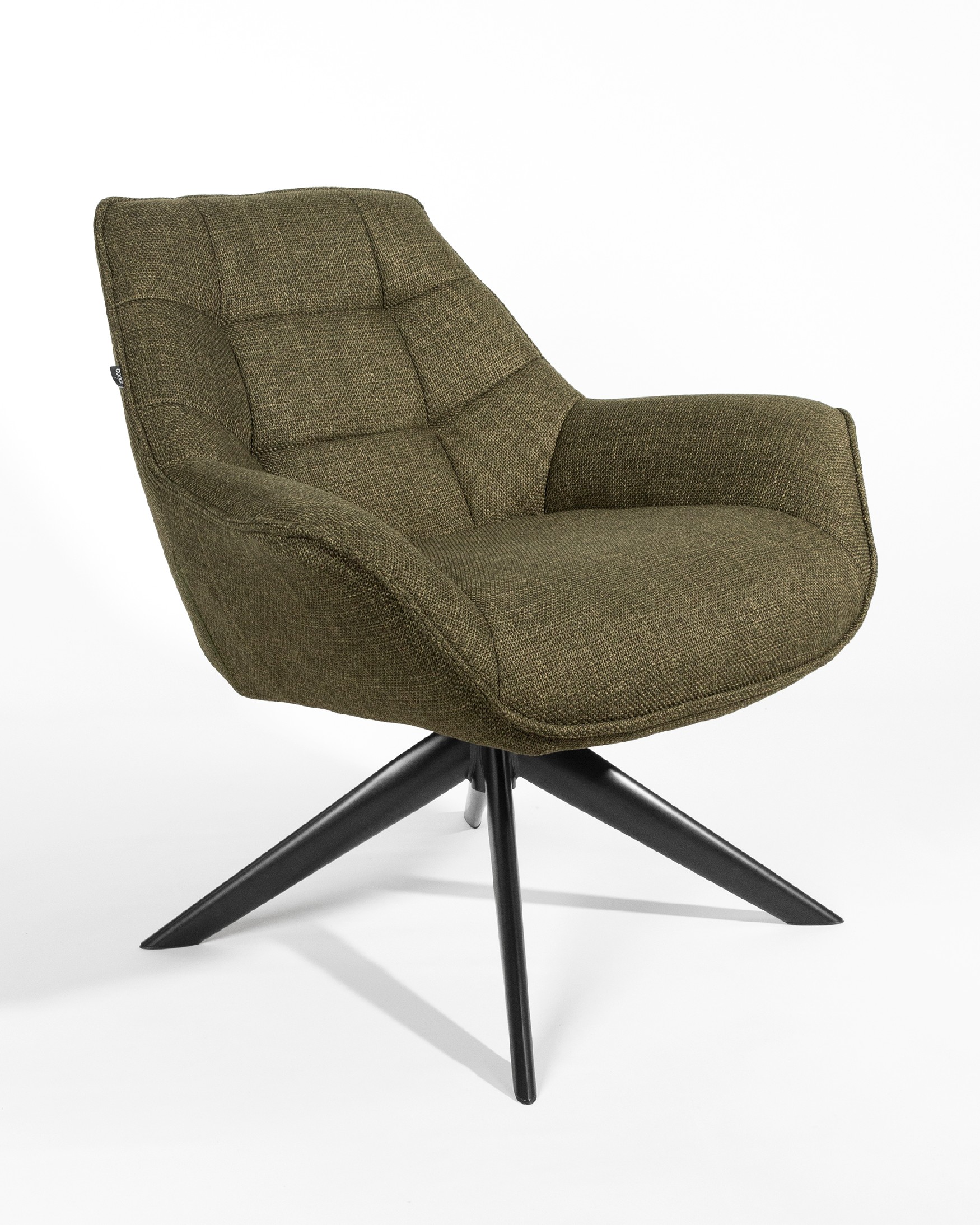 Fauteuil Peonia avec un revêtement vert et des pieds en métal noir