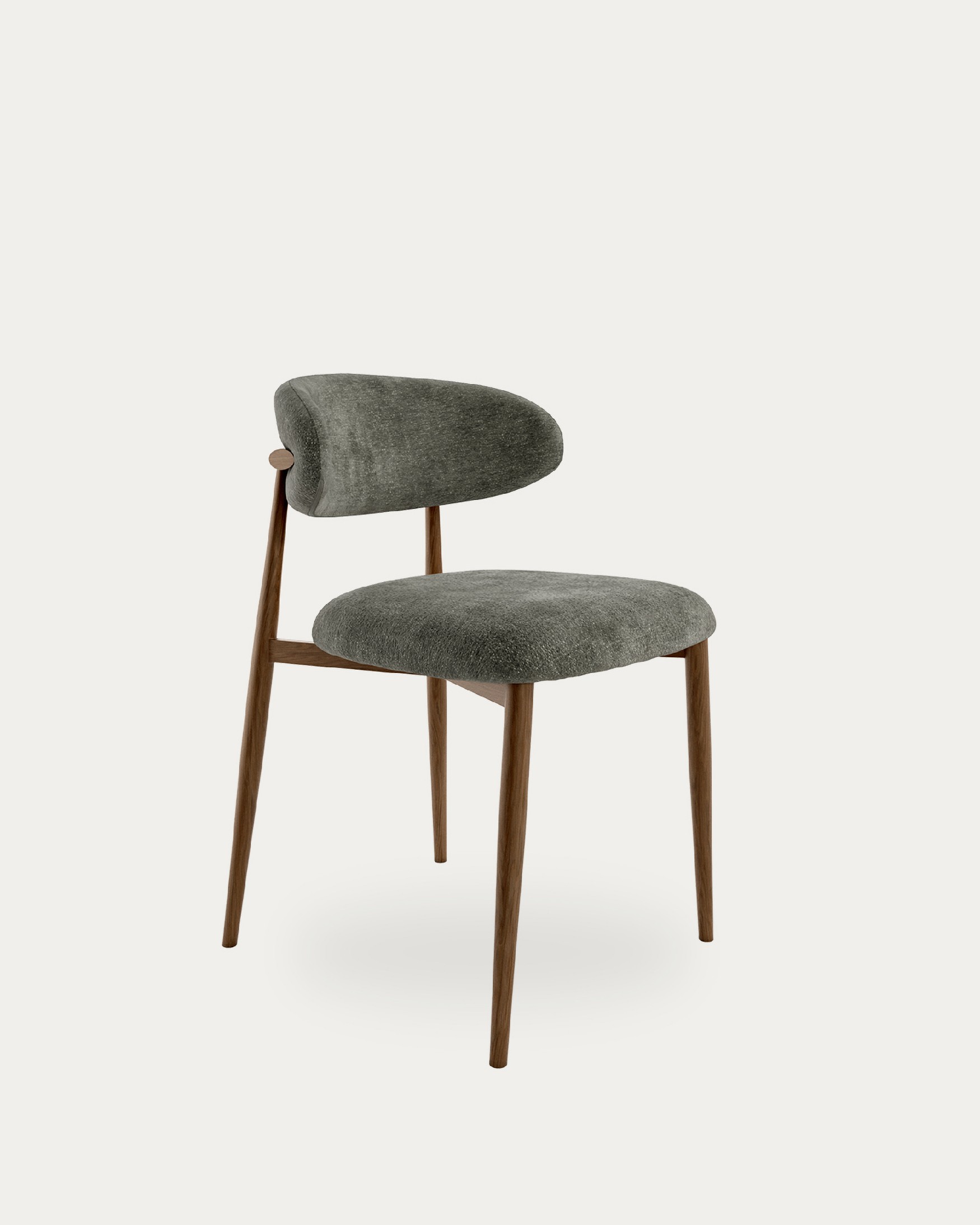 Silla Pereira con tapizado plomo y estructura metálica con acabado madera