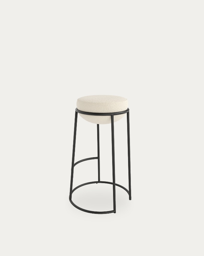 High stool 70 cm Pop with white upholstery and black metal structure