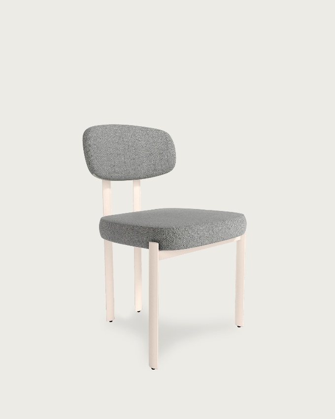 Pretoria chair with gray upholstery and ivory metal legs
