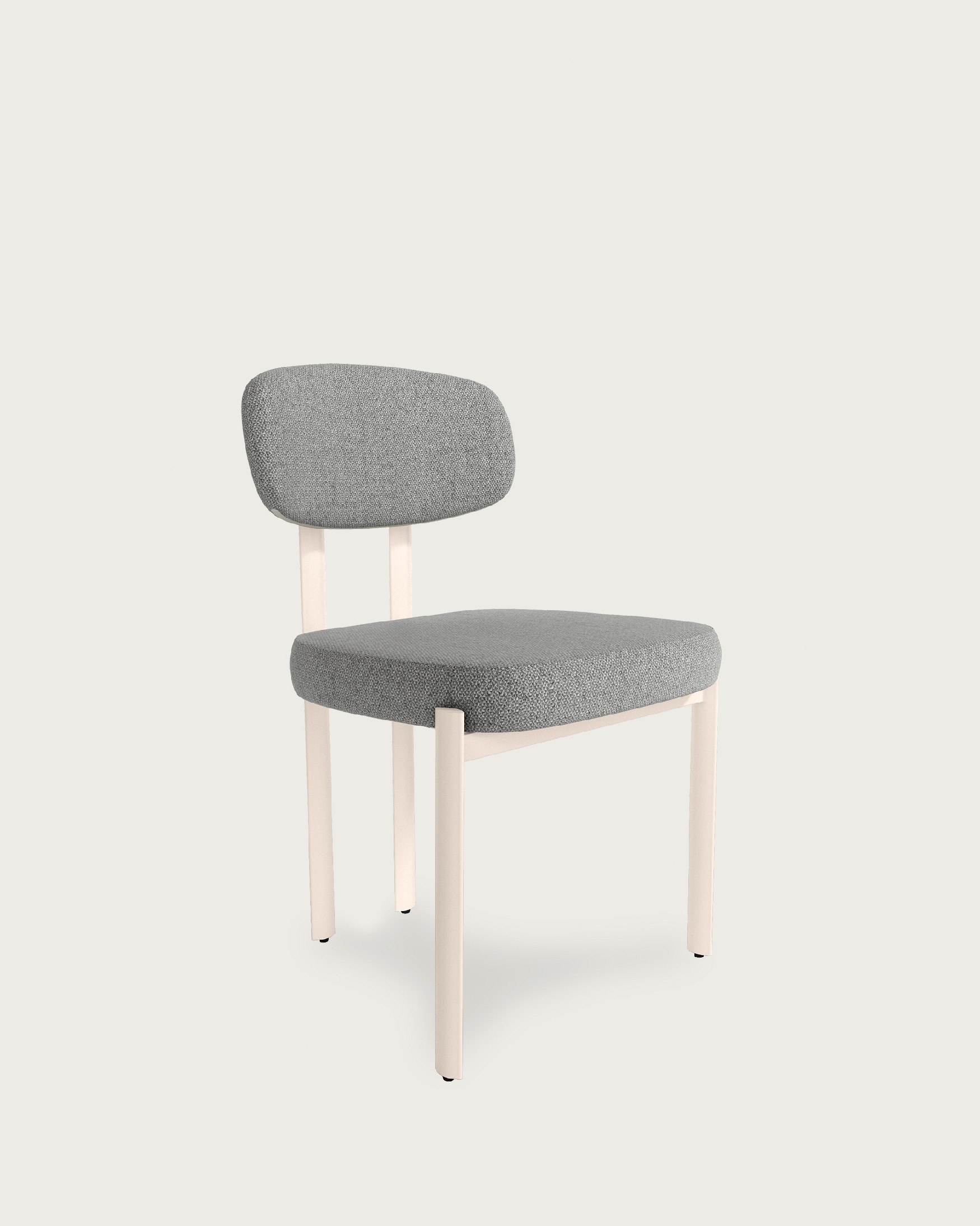 Pretoria chair with gray upholstery and ivory metal legs