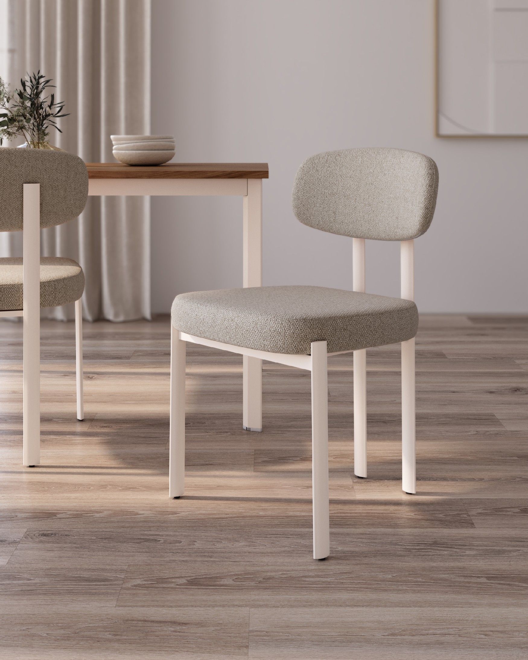 Pretoria chair with brown upholstery and ivory metal legs