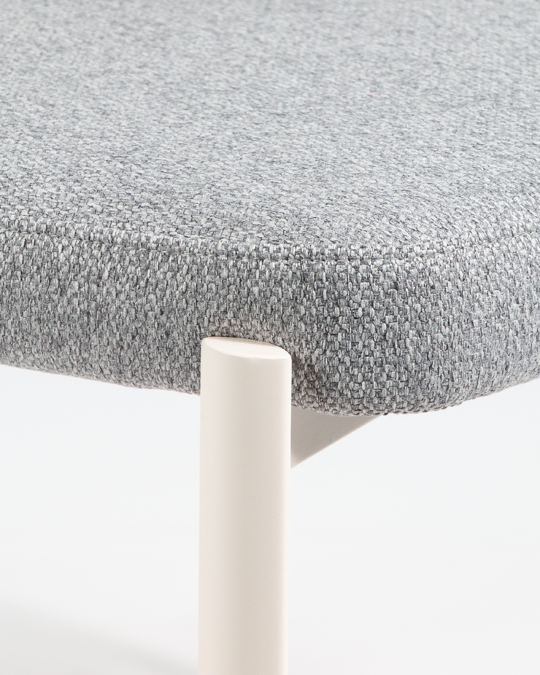 Pretoria chair with gray upholstery and ivory metal legs