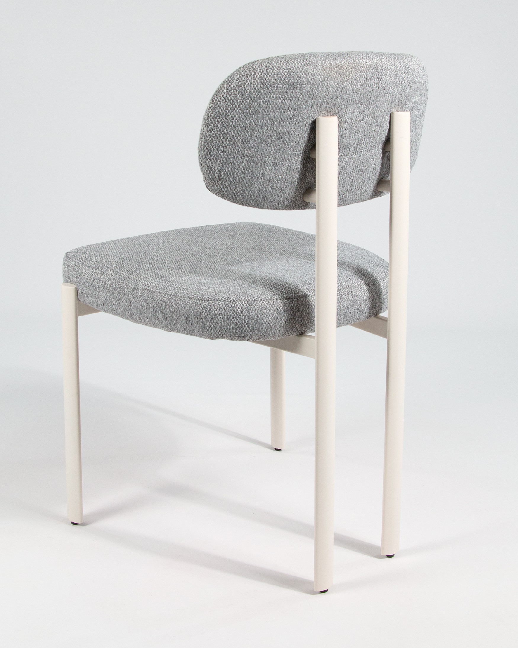 Pretoria chair with gray upholstery and ivory metal legs