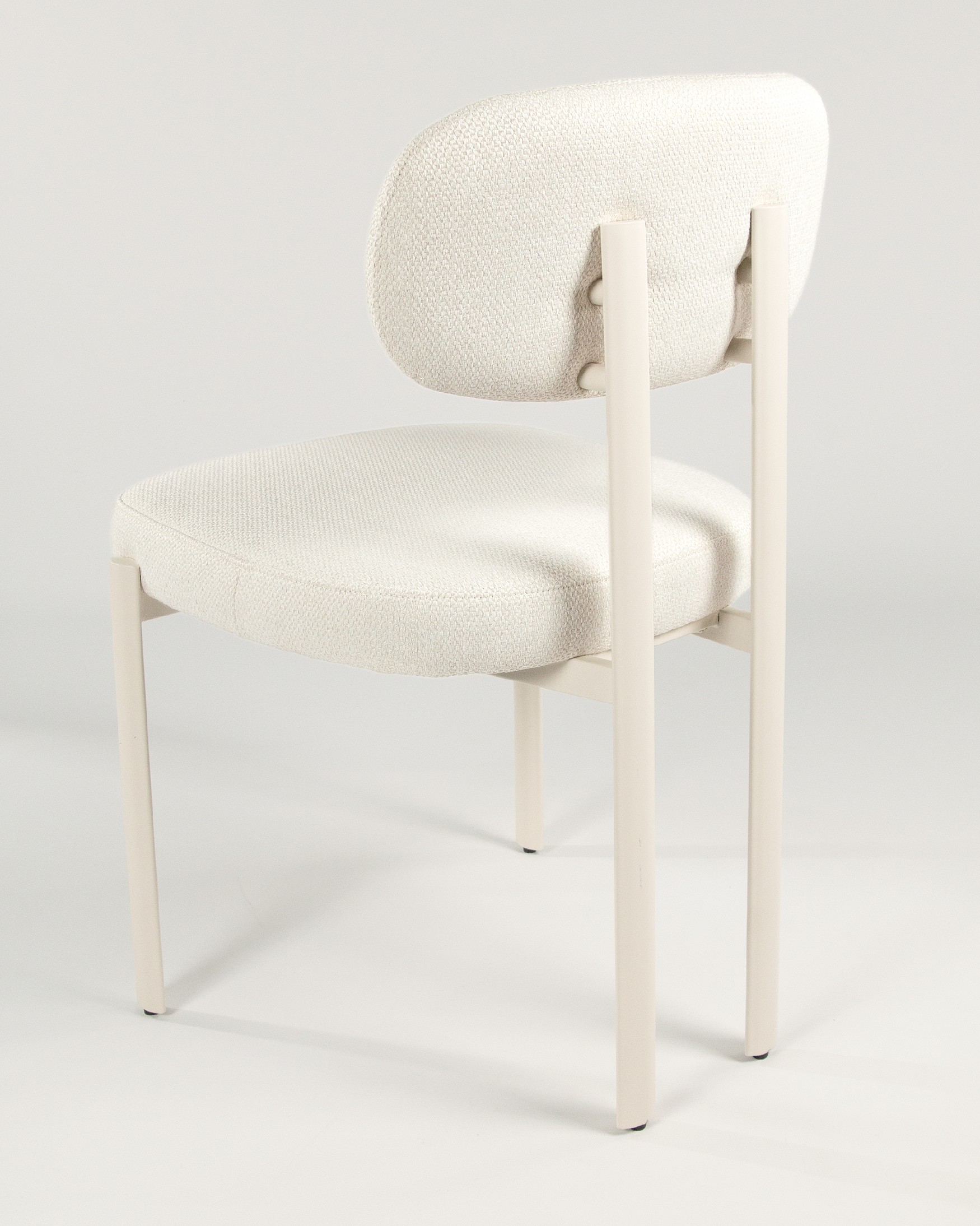 Pretoria chair with pearl upholstery and ivory metal legs