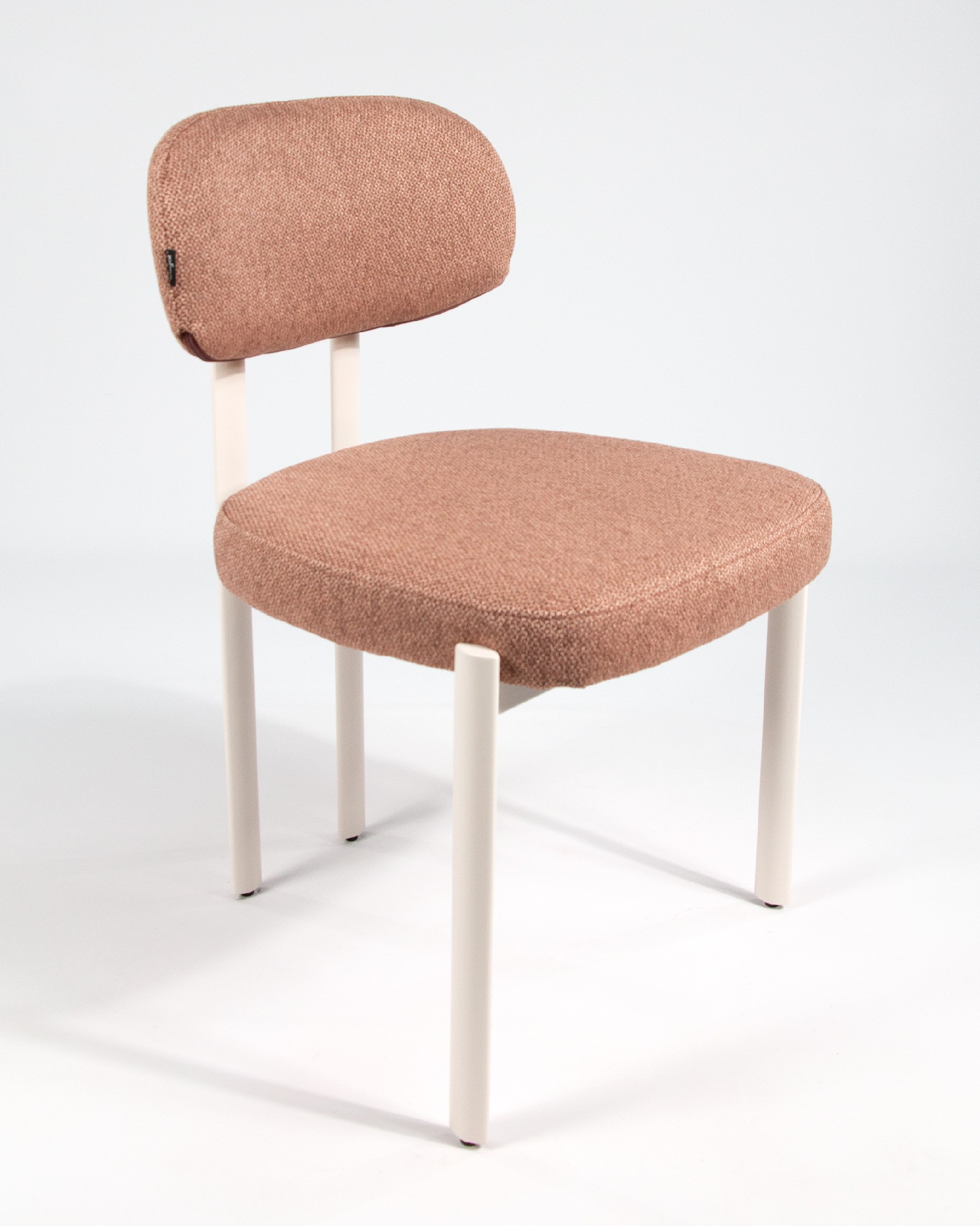 Pretoria chair with salmon upholstery and ivory metal legs