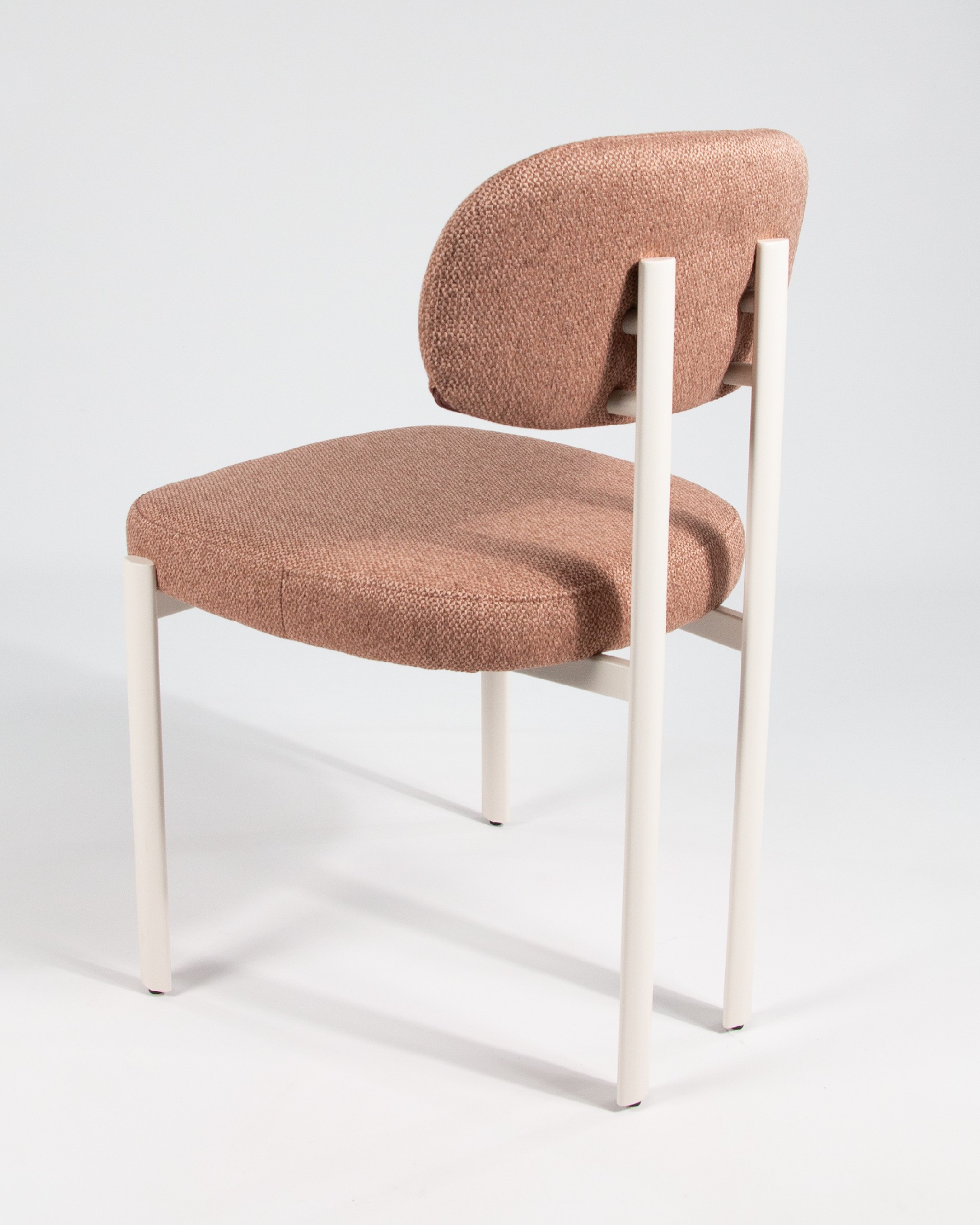 Pretoria chair with salmon upholstery and ivory metal legs