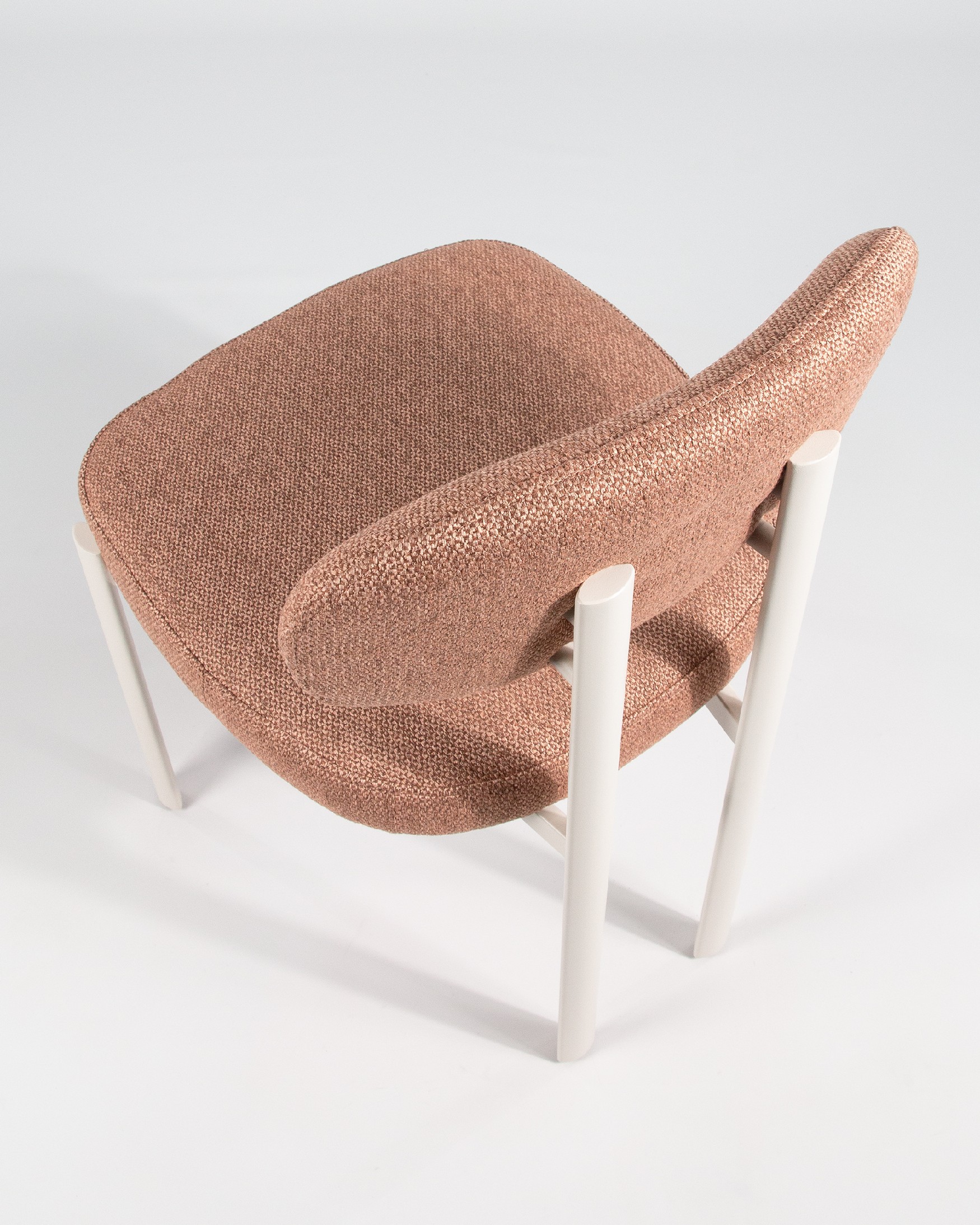 Pretoria chair with salmon upholstery and ivory metal legs