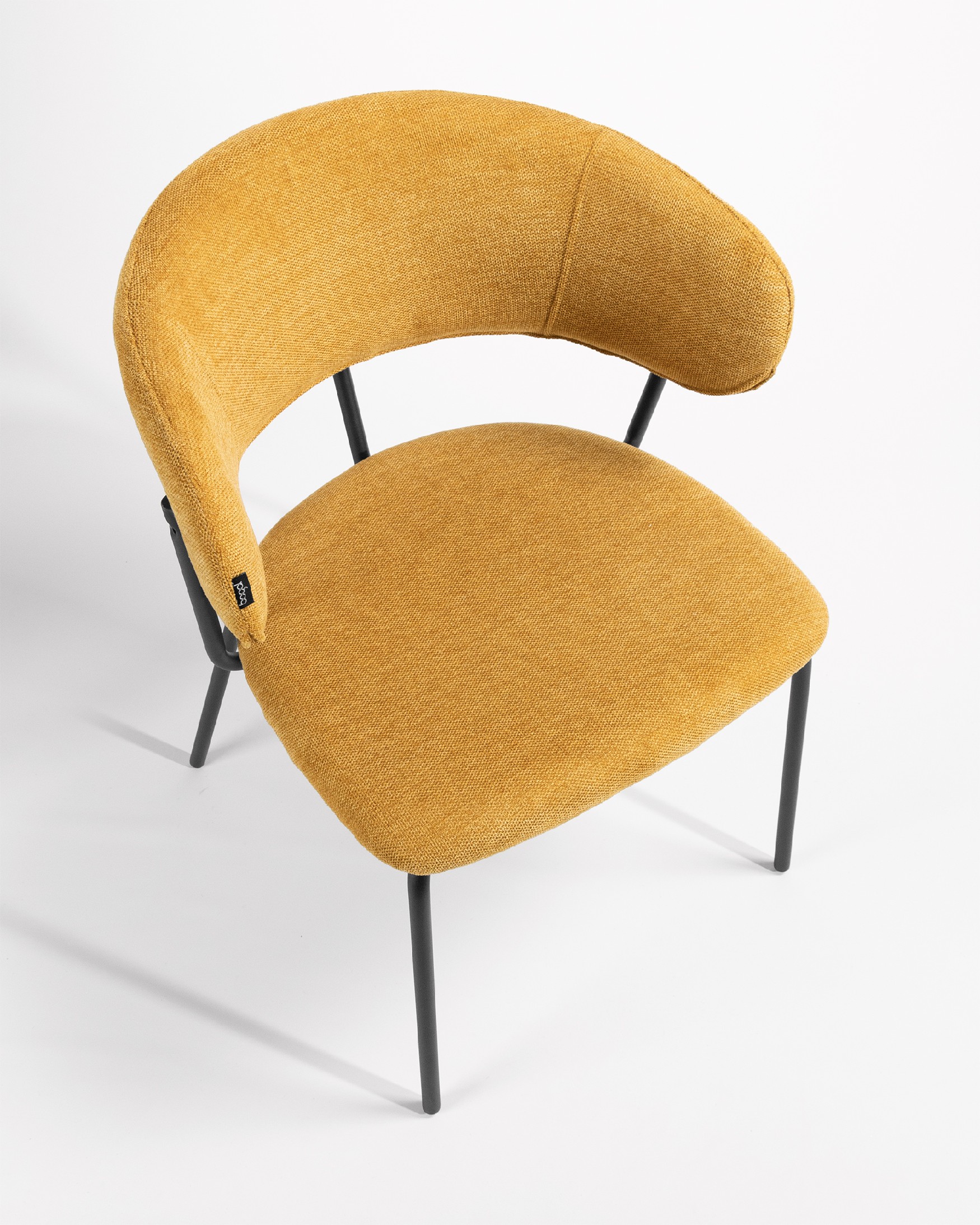 Quebec chair with mustard upholstery and black metal legs