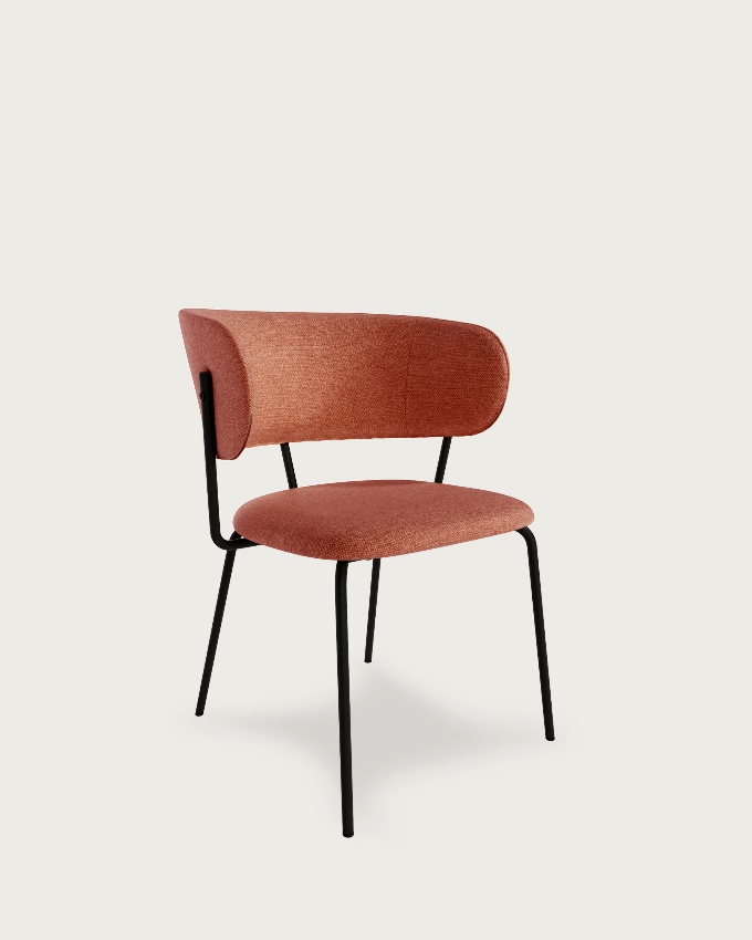 Quebec chair with salmon upholstery and black metal legs