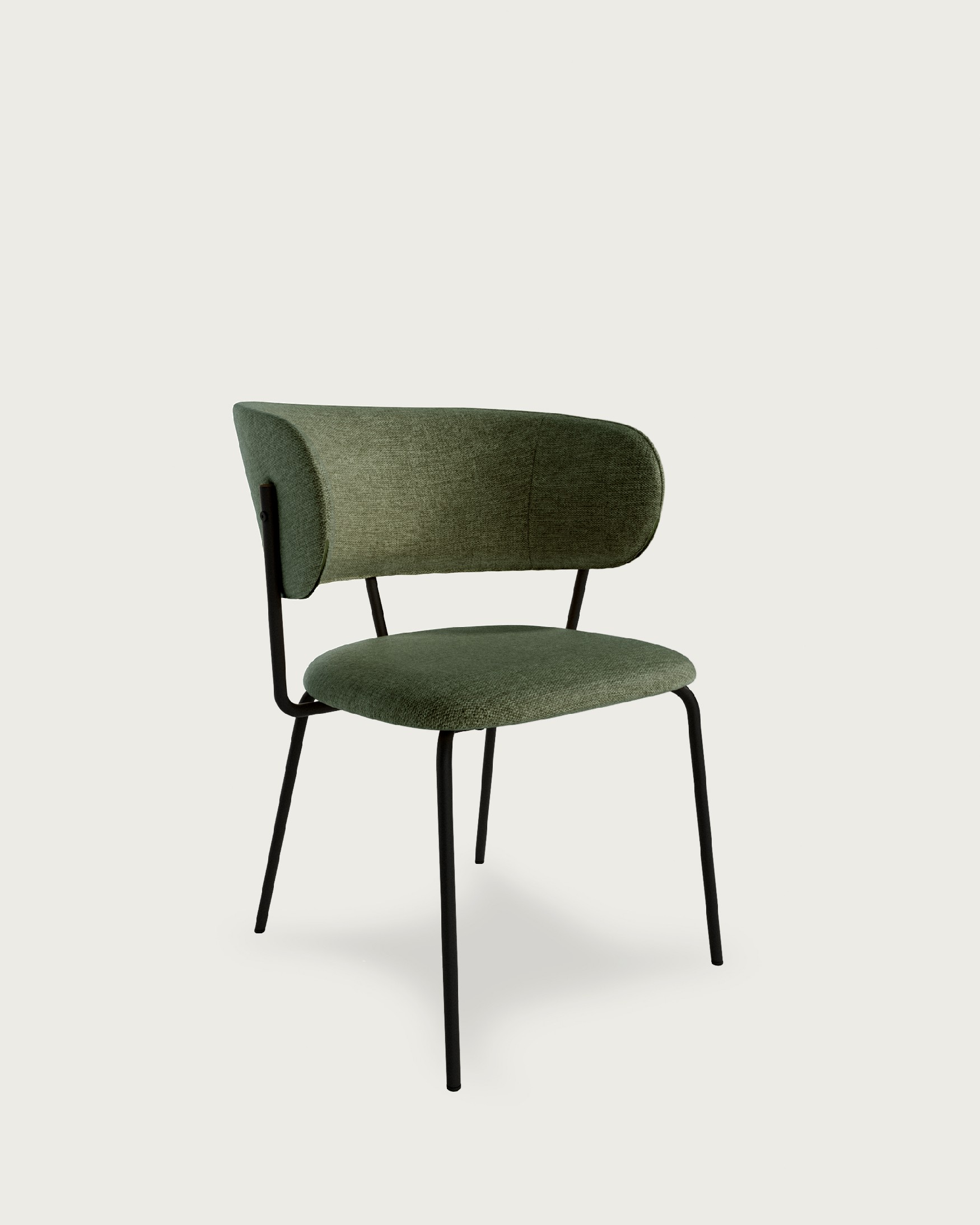 Silla Quebec con tapizado verde y patas metálicas negras