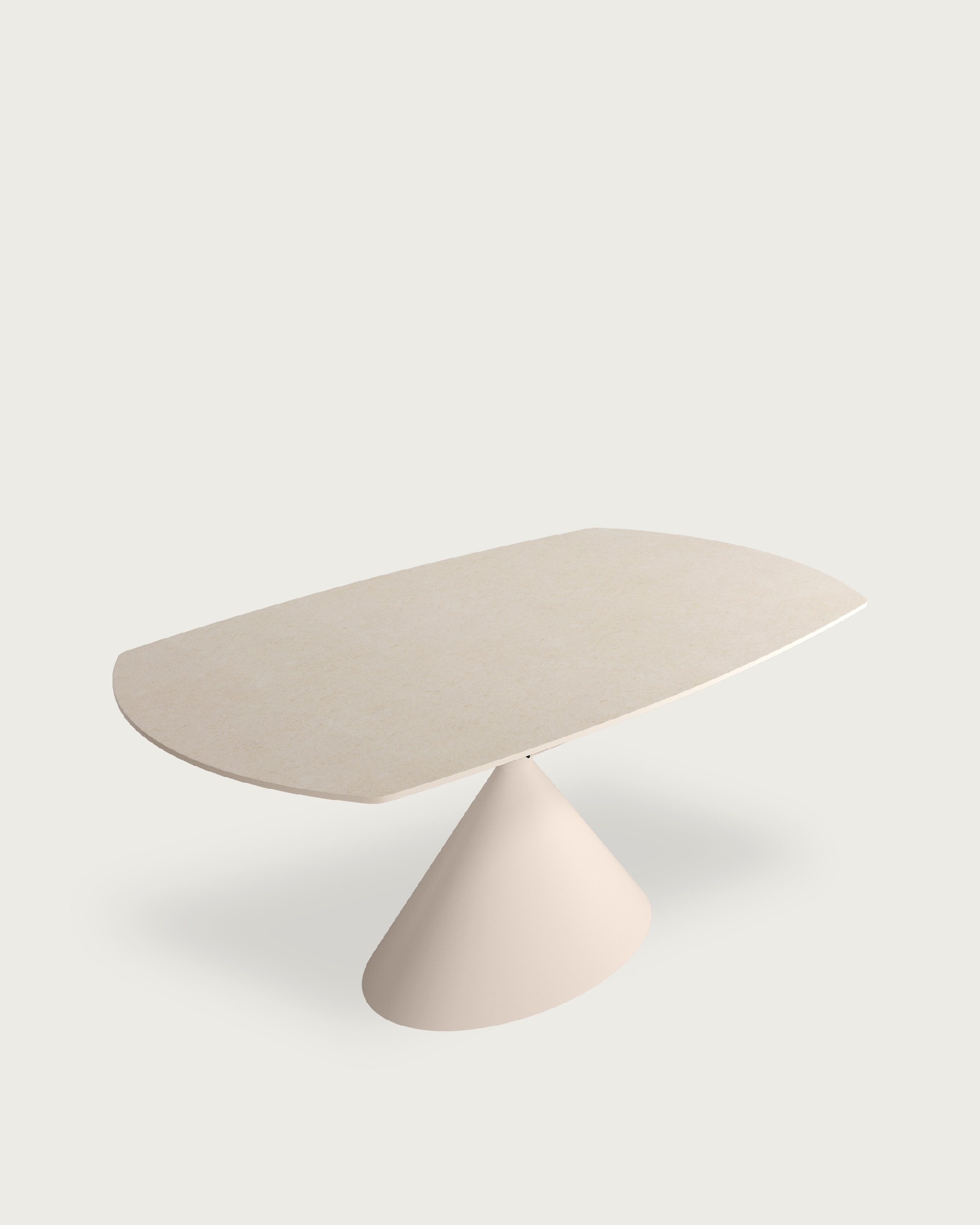 Oval extendable Rin table with sand porcelain finish and ivory metal leg 160/240 x 90 cm