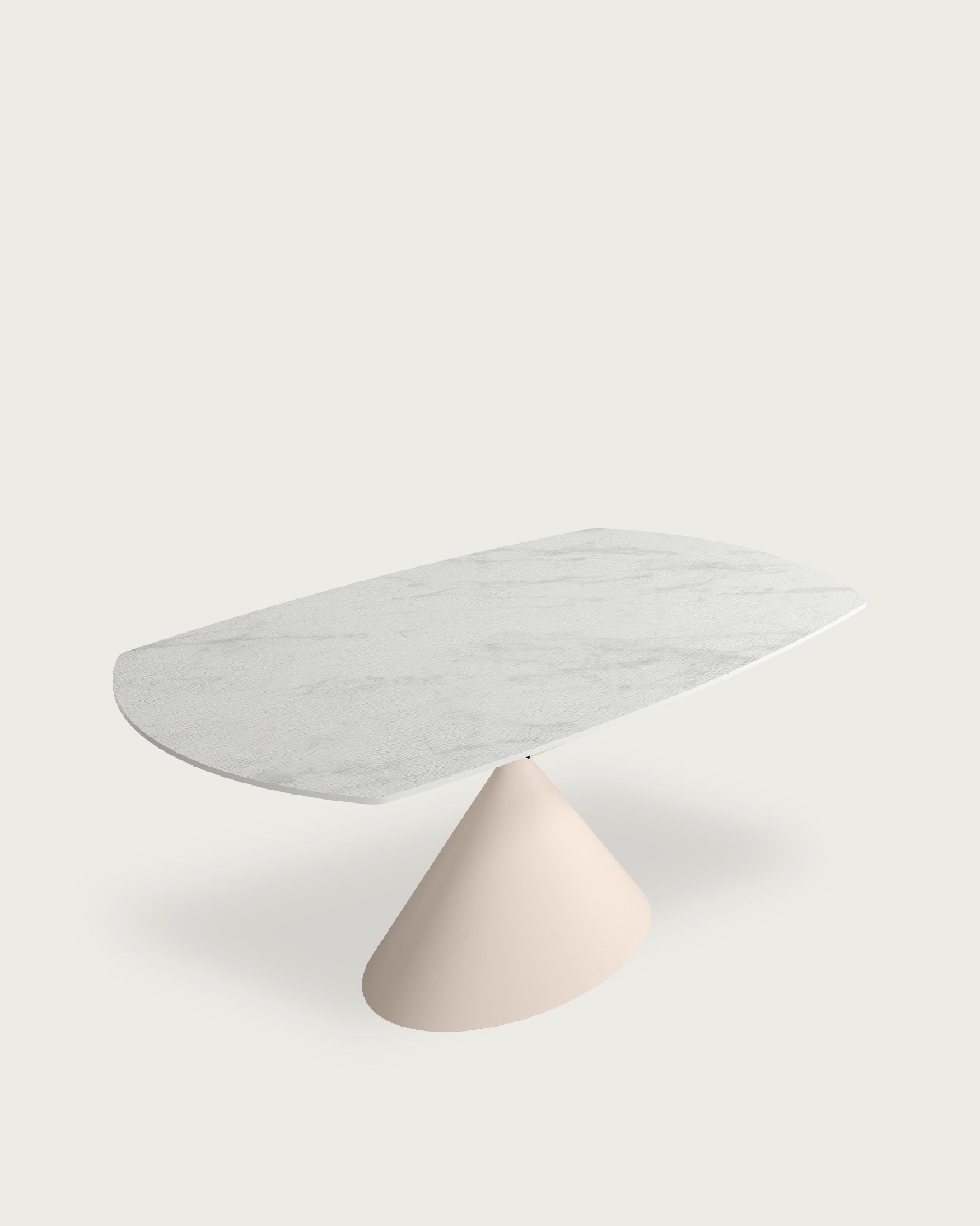 Oval extendable Rin table with carrara porcelain finish and ivory metal leg 160/240 x 90 cm