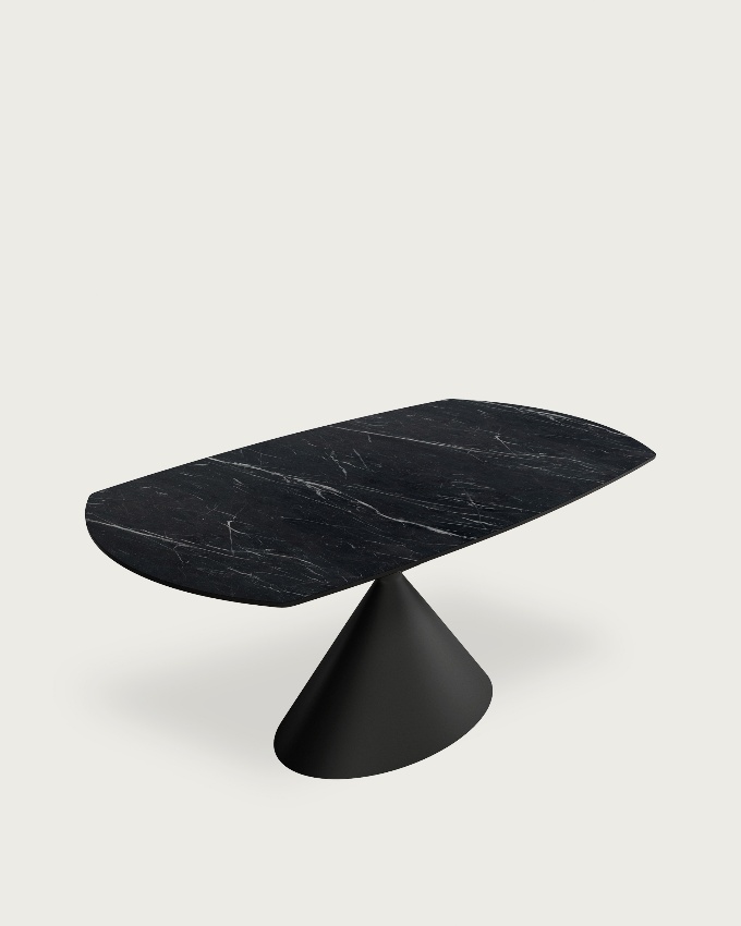 Oval extendable Rin table with marquina porcelain finish and black metal leg 160/240 x 90 cm