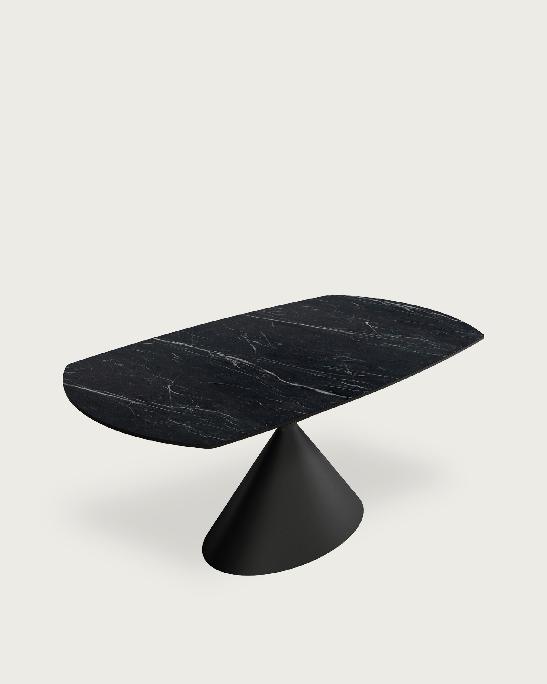 Oval extendable Rin table with marquina porcelain finish and black metal leg 160/240 x 90 cm