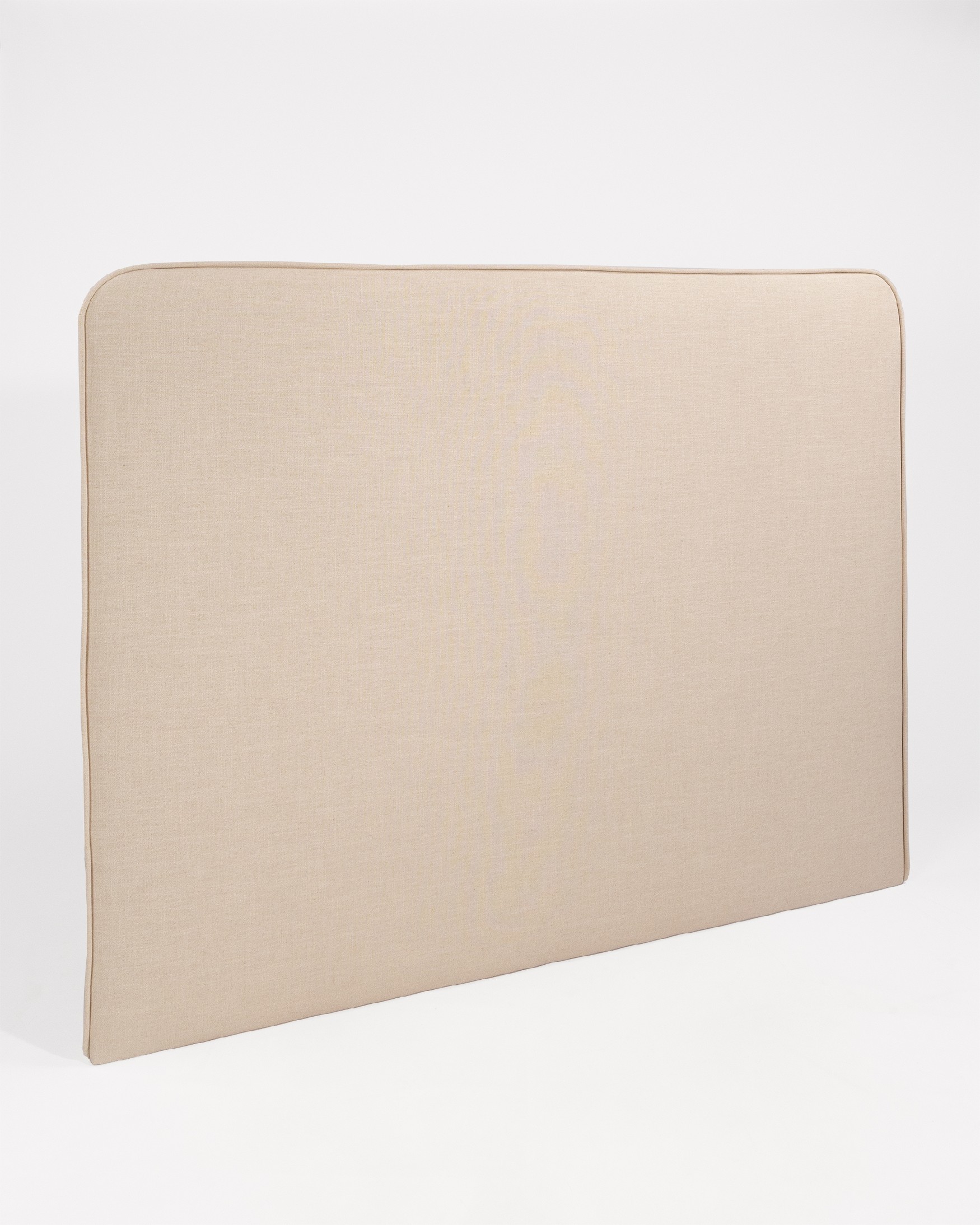 Cabecero cantos curvos con bordon Romeo 108 x 120 cm, tapizado crema 100% lino