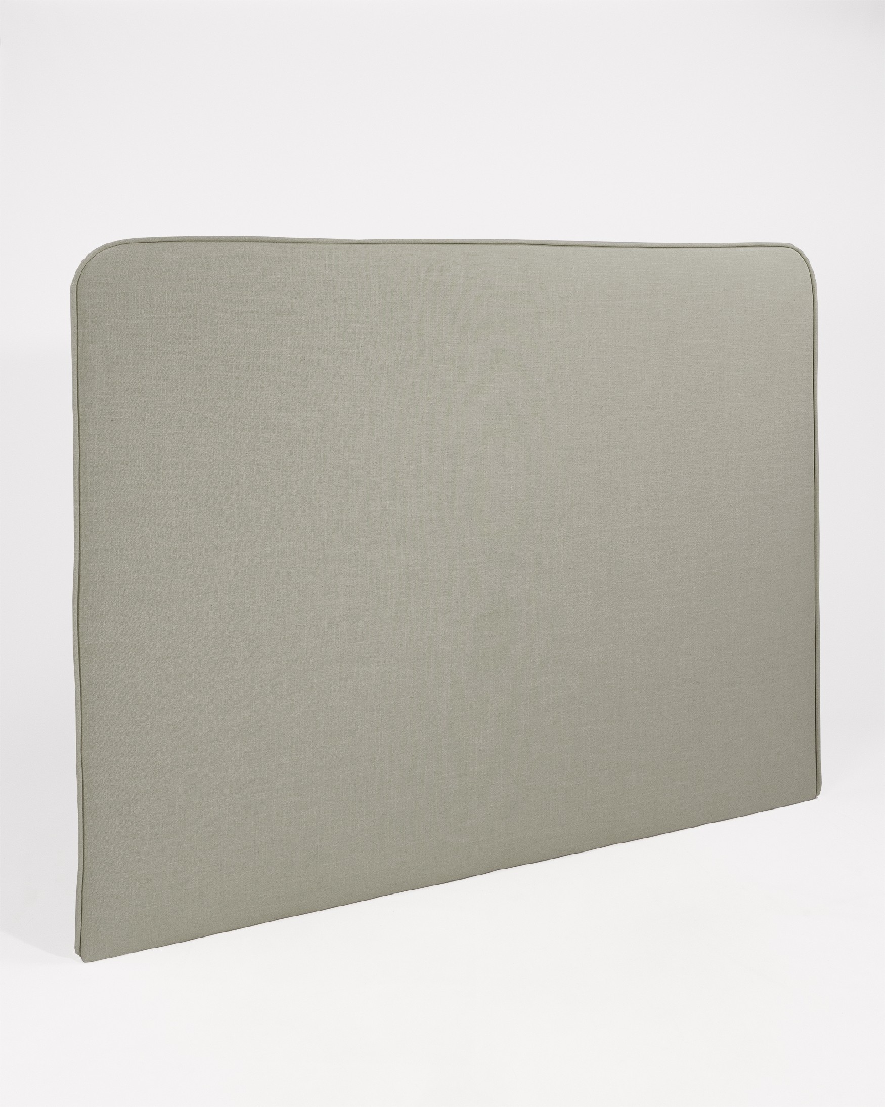 Tête de lit à bords arrondis avec bordon Romeo 108 x 120 cm, tapissée eucalyptus 100% lin
