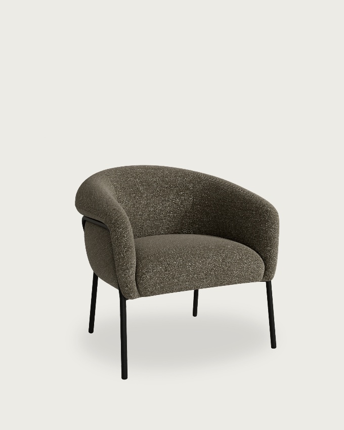 Rose armchair with anthracite upholstery and black metal leg