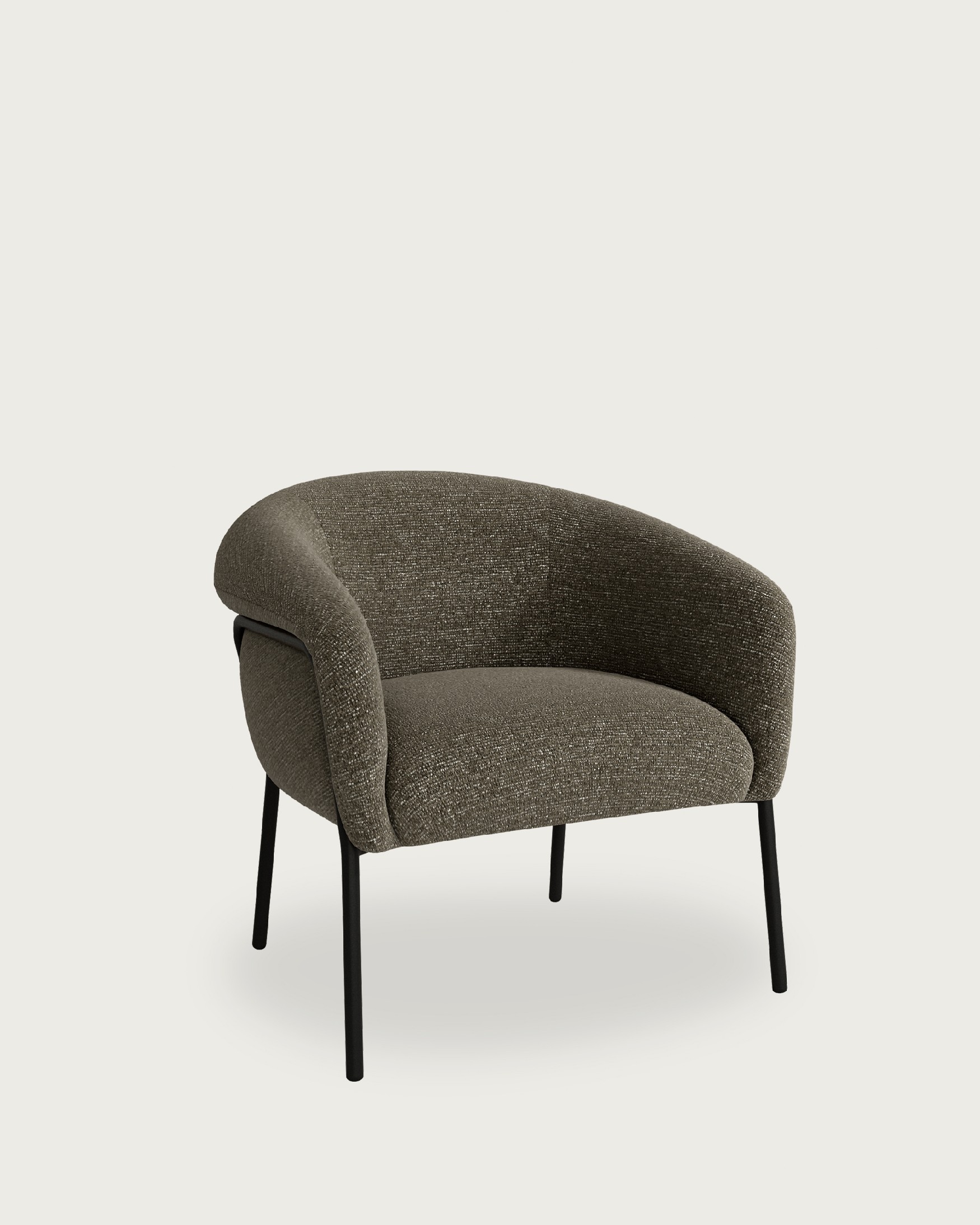 Rose armchair with anthracite upholstery and black metal leg