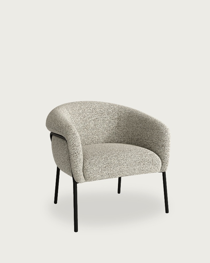 Rose armchair with marbled upholstery and black metal leg