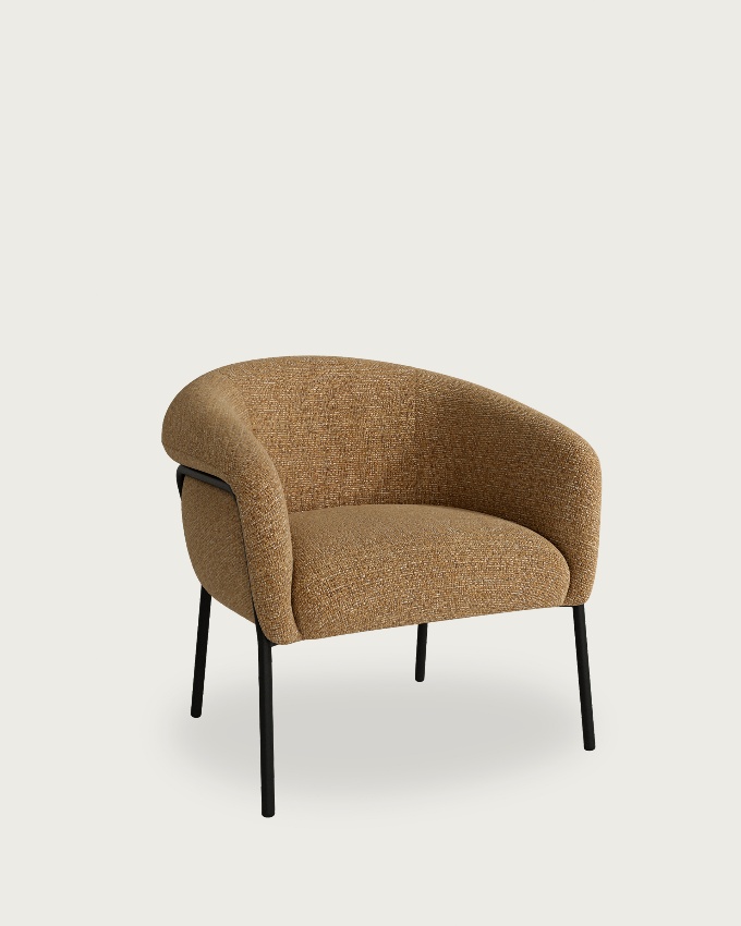Rose armchair with ochre upholstery and black metal leg