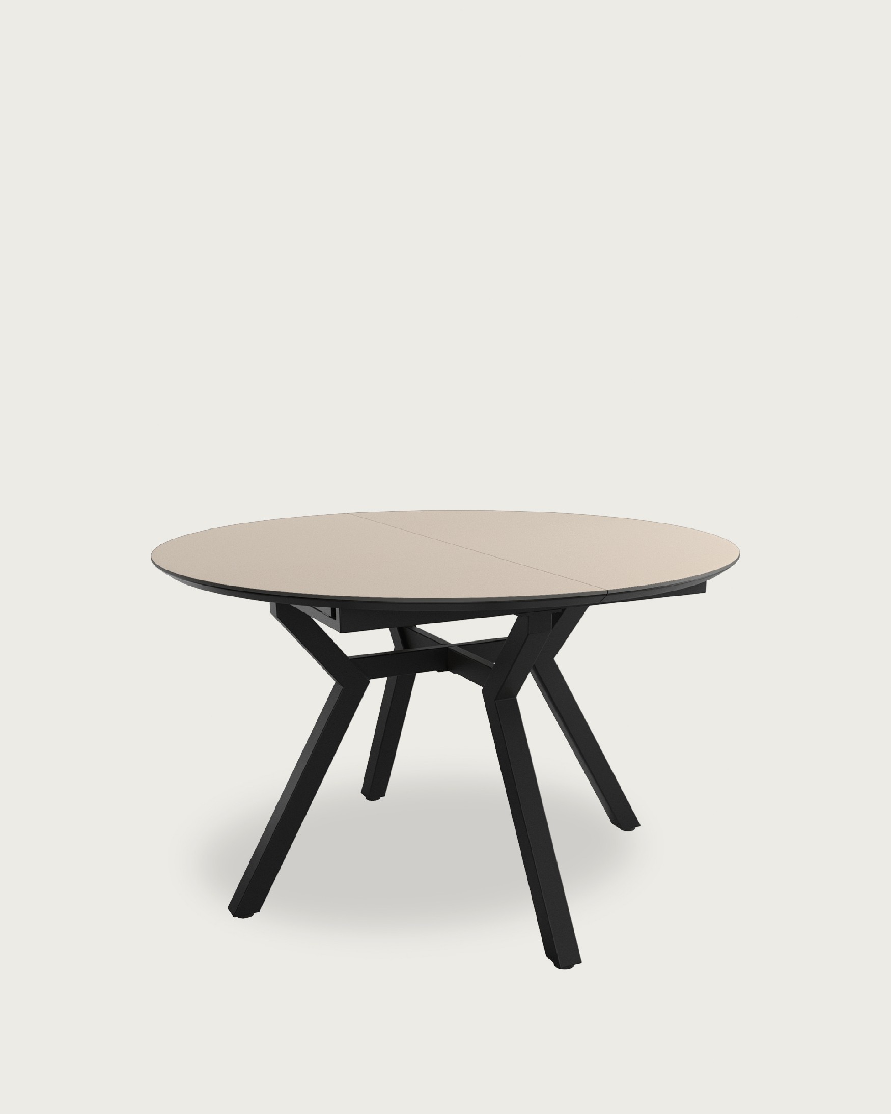 Round extendable Ross table with porcelain Beige finish and black metal leg 120/160 x 120 cm
