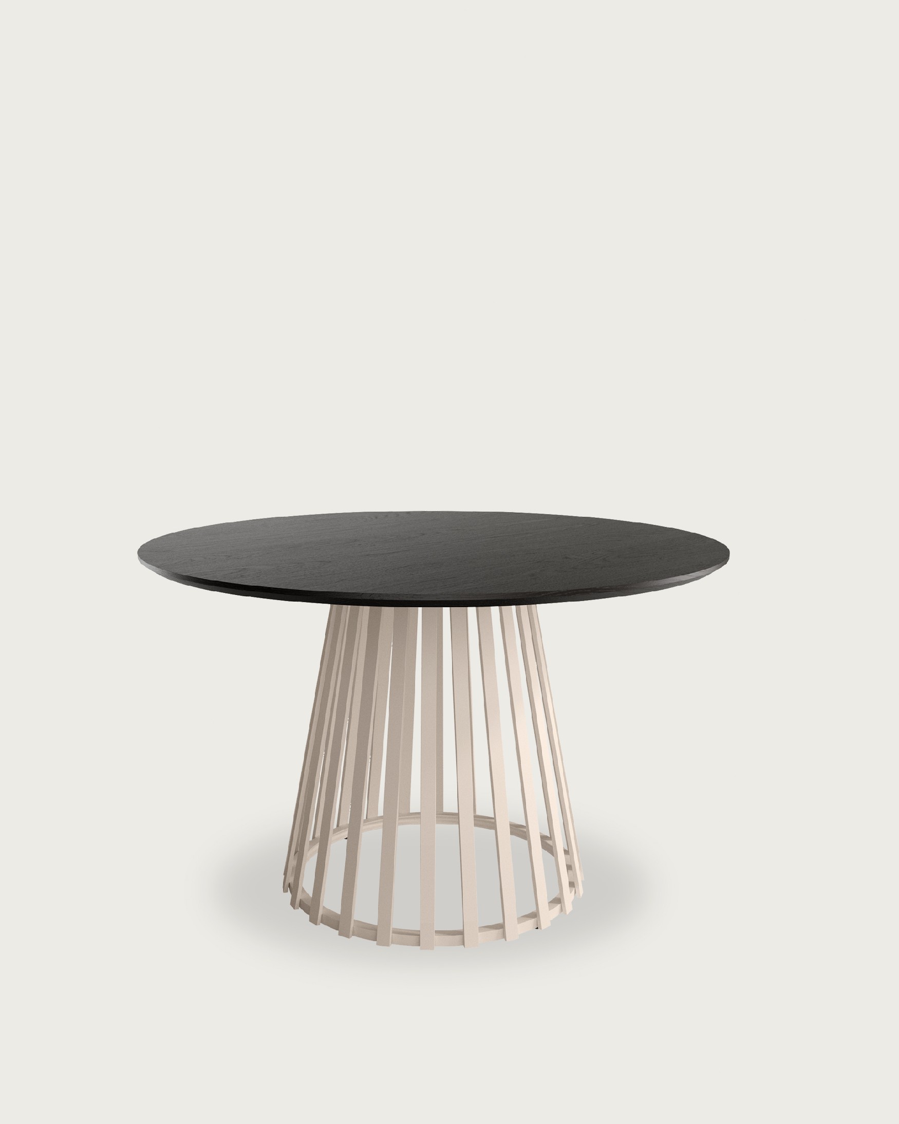 Sahara round table with black oak top and ivory metal leg Ø 120 cm