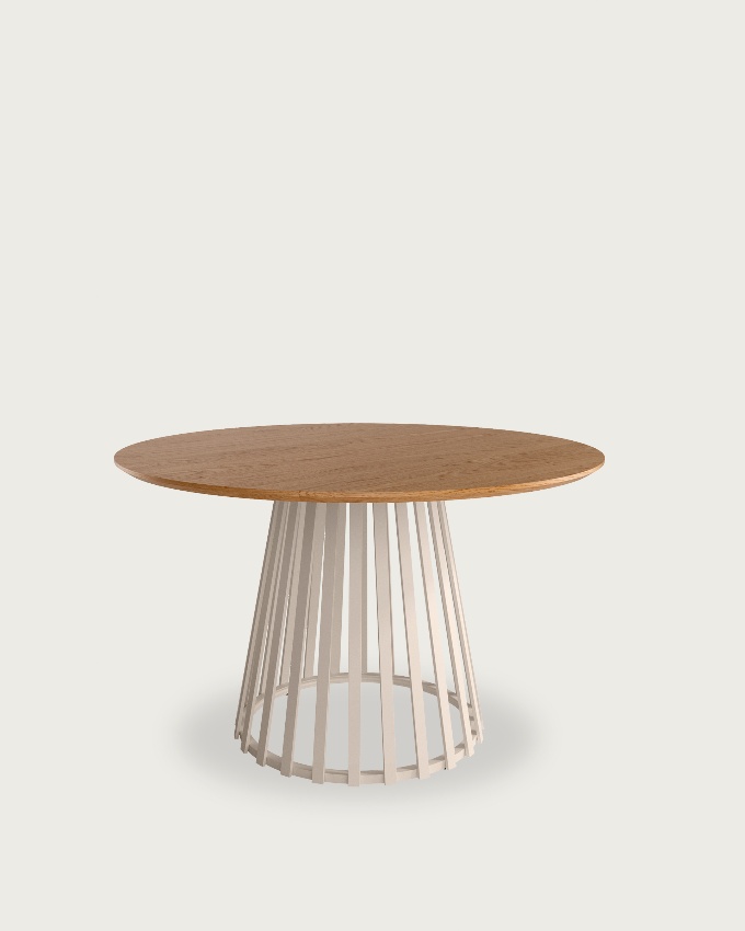 Sahara round table with natural oak top and ivory metal leg Ø 120 cm