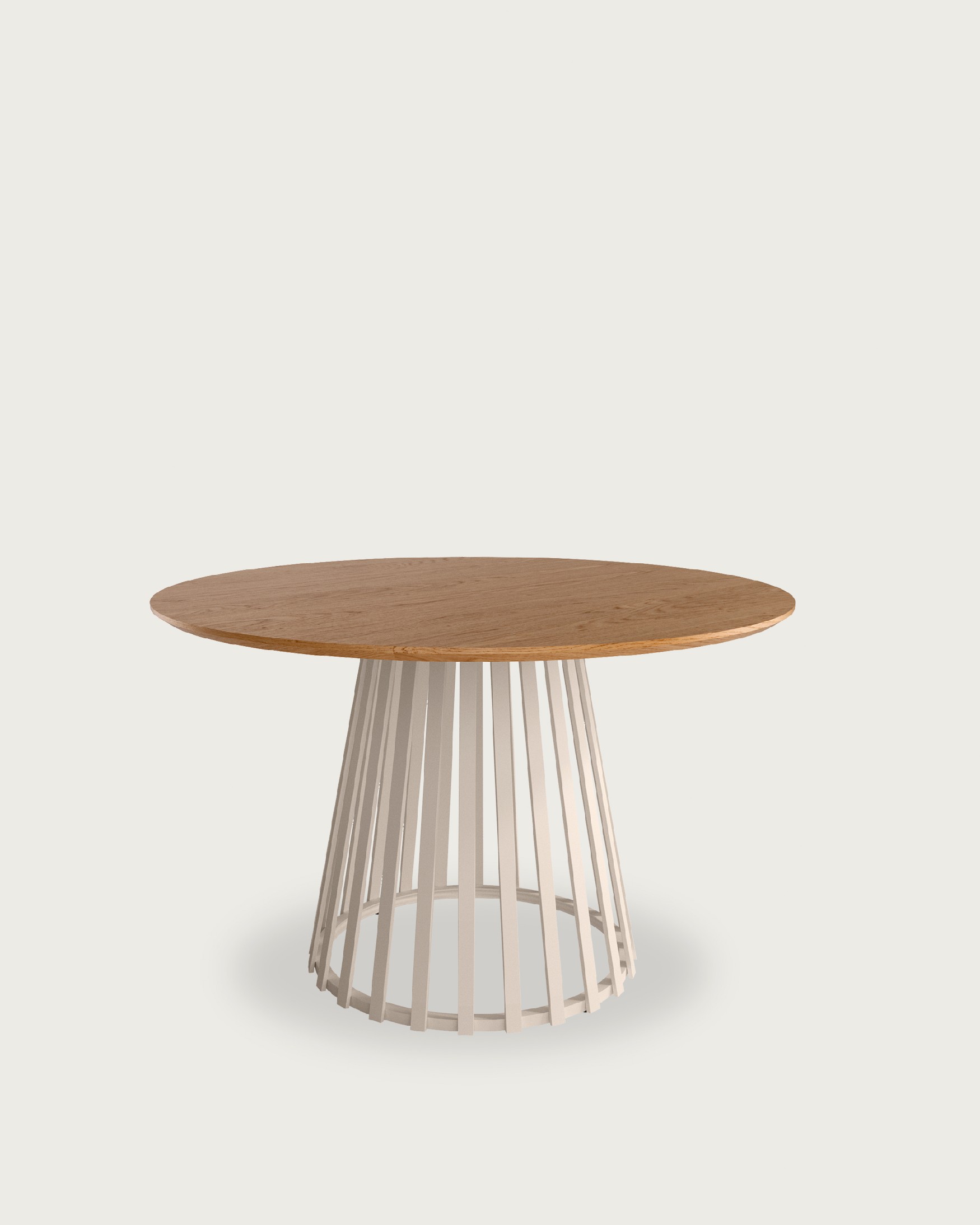 Mesa Sahara redonda con sobre roble natural y pata metálica marfil Ø 120 cm