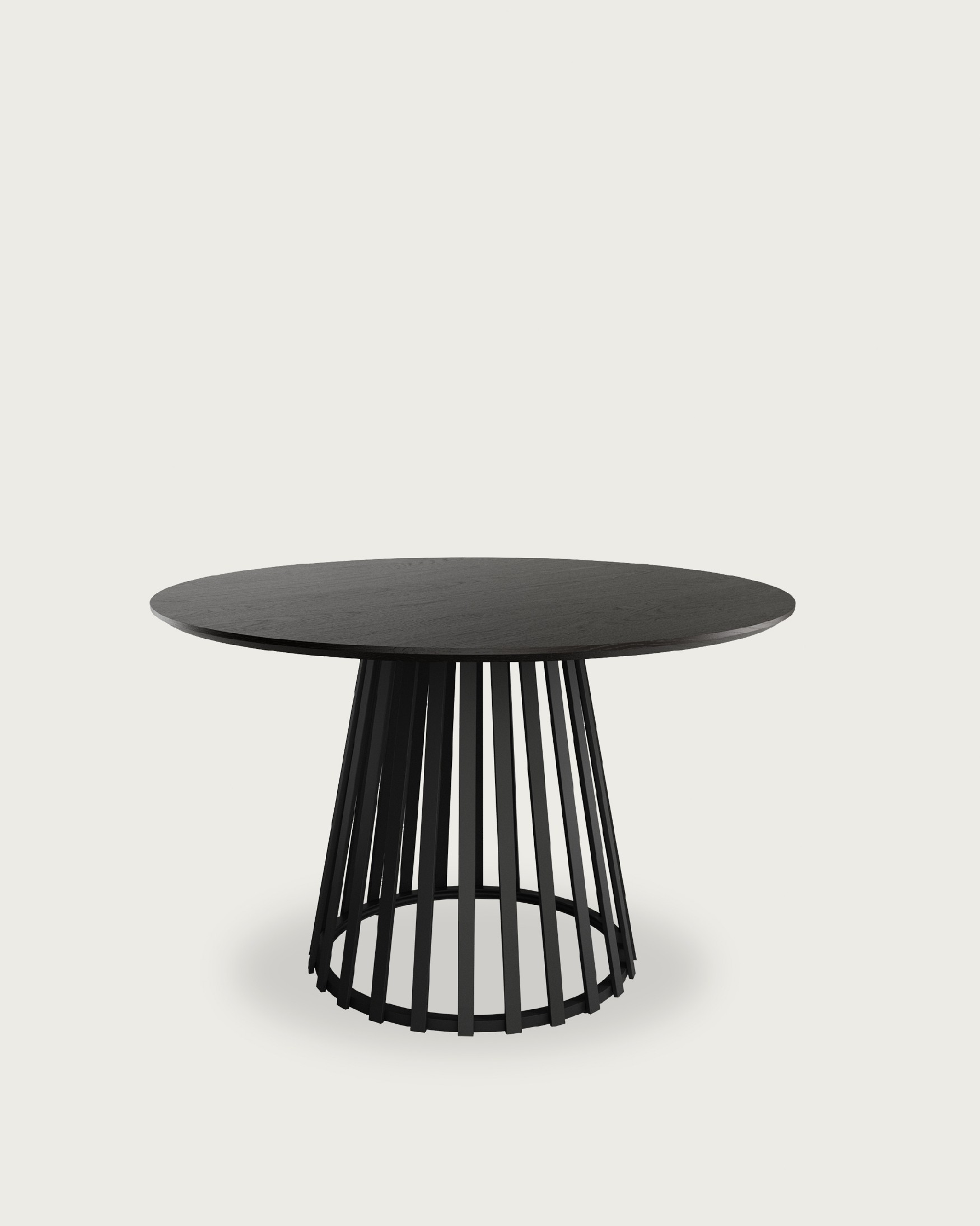 Mesa Sahara redonda con sobre roble negro y pata metálica negra Ø 120 cm
