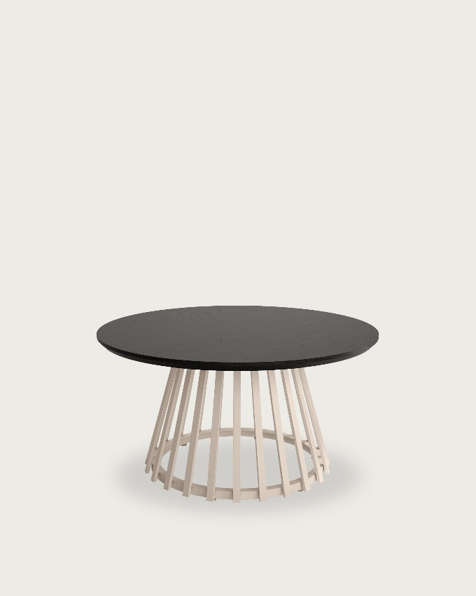 Mesa auxiliar Sahara redonda con acabado roble negro y pata metálica marfil Ø 80 cm