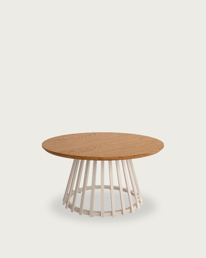 Mesa auxiliar Sahara redonda con acabado roble natural y pata metálica márfil Ø 80 cm