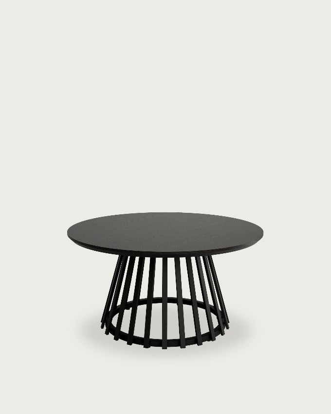 Mesa auxiliar Sahara redonda con acabado roble negro y pata metálica negra Ø 80 cm