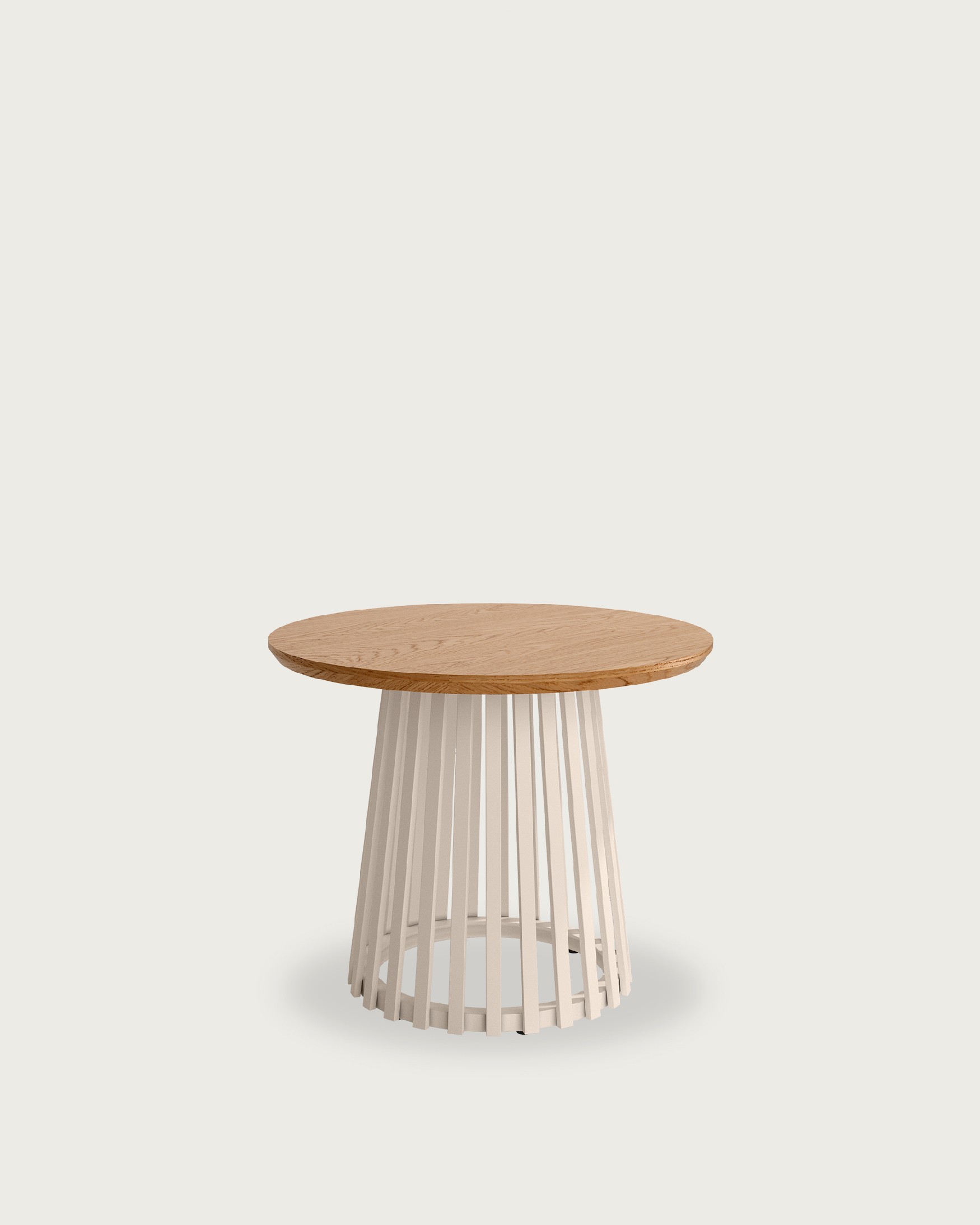 Table d'appoint Sahara ronde avec finition chêne naturel et pied métallique ivoire Ø 60 cm