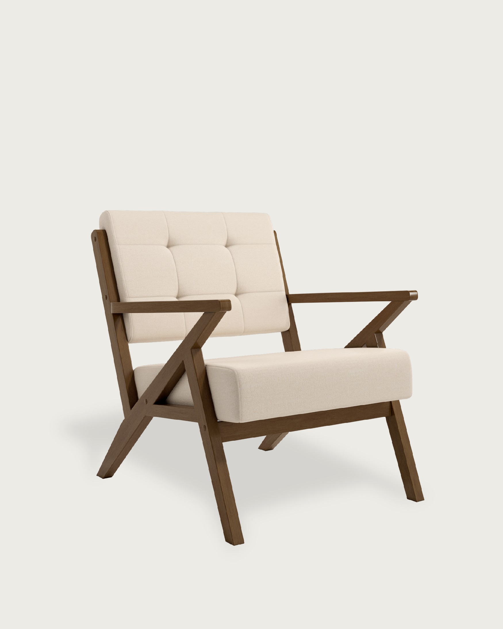 Fauteuil Sakura avec tapisserie sable et finition en bois foncé
